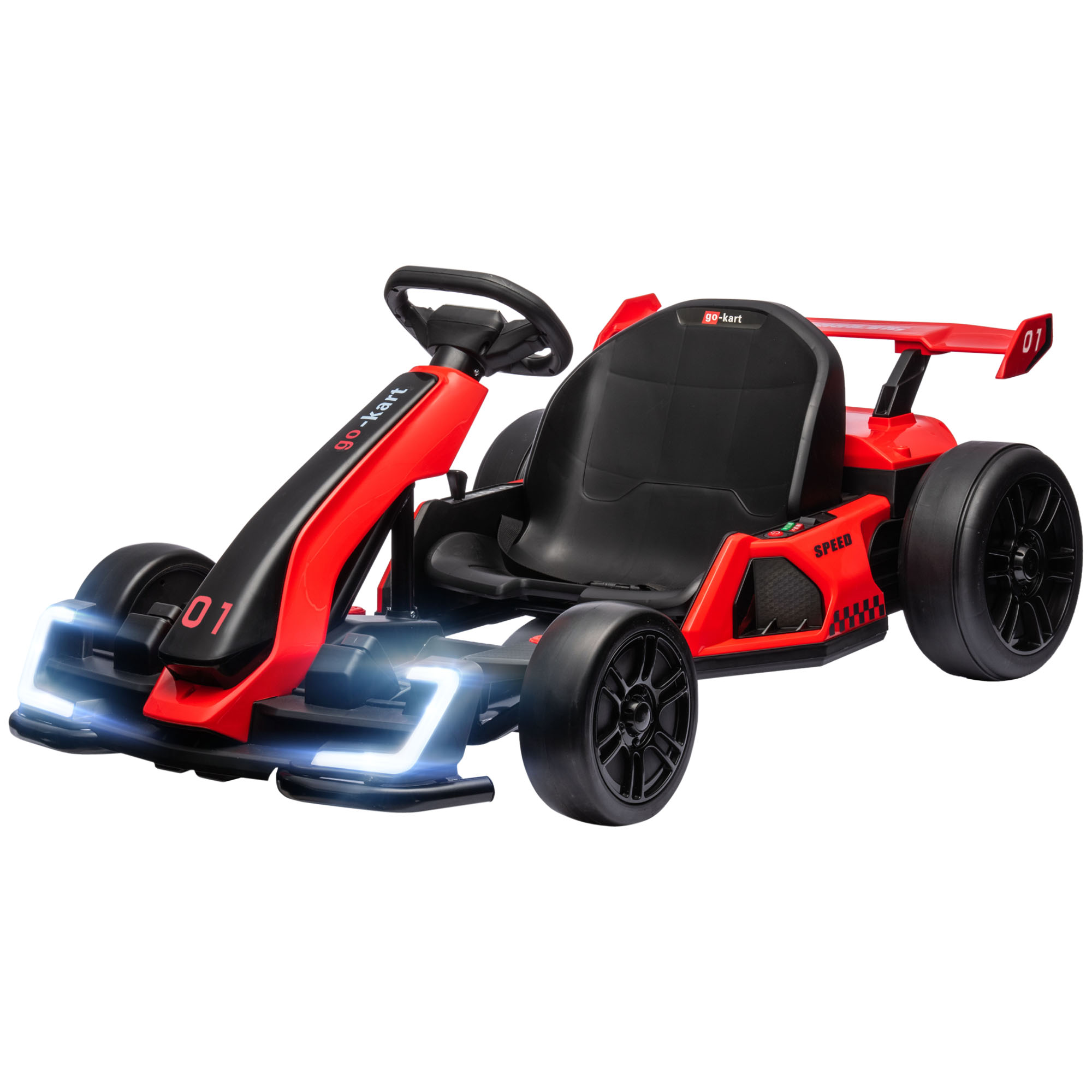 Go-Kart voor Kinderen, Elektrisch Kart met Toeter en Muziekfunctie, Verstelbare Stoel, tot 12 km/u, Kunststof, Metaal, Rood