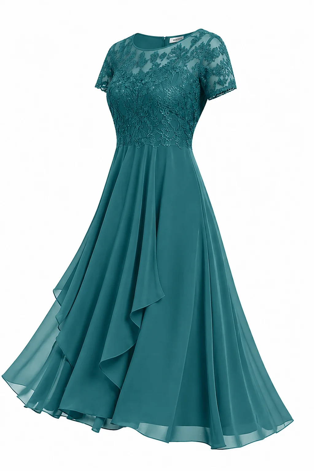 Elegantes Midi-Hochzeitsgastkleid mit Stickerei