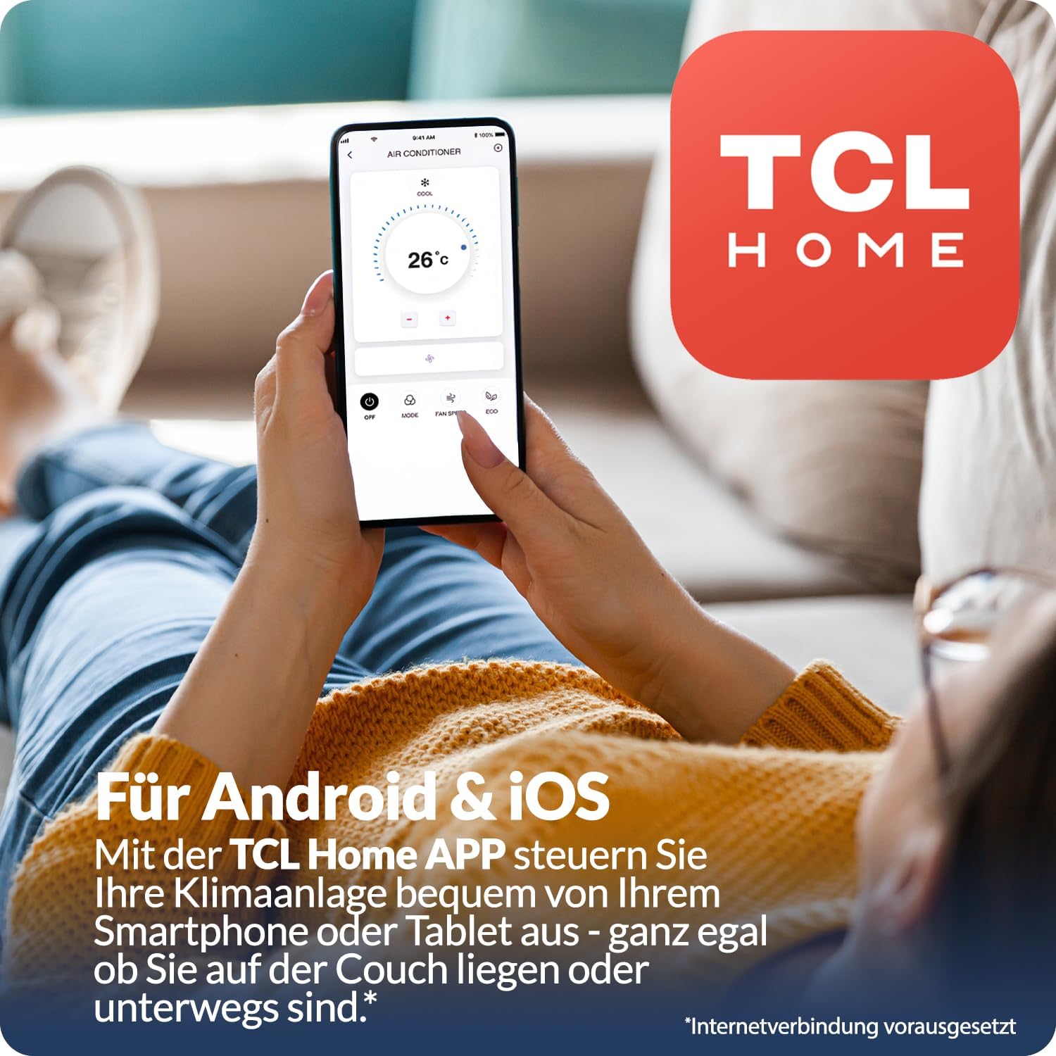 TCL Split Klimaanlage 18000BTU Elite XA73 für Räume bis zu 60m² mit Eco und Turbomodus, 4-Wege-Luftstrom, Kühlen, Heizen, Entfeuchten