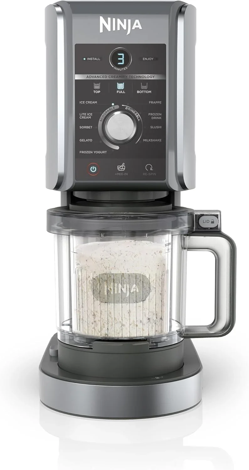 Ninja Creami NC502EU Deluxe-glassmaskin med 2 koppar och 10 funktioner, glassmaskin, gelato, sorbet, fryst yoghurt, milkshakes, slushi och(Creami Deluxe/black silver)