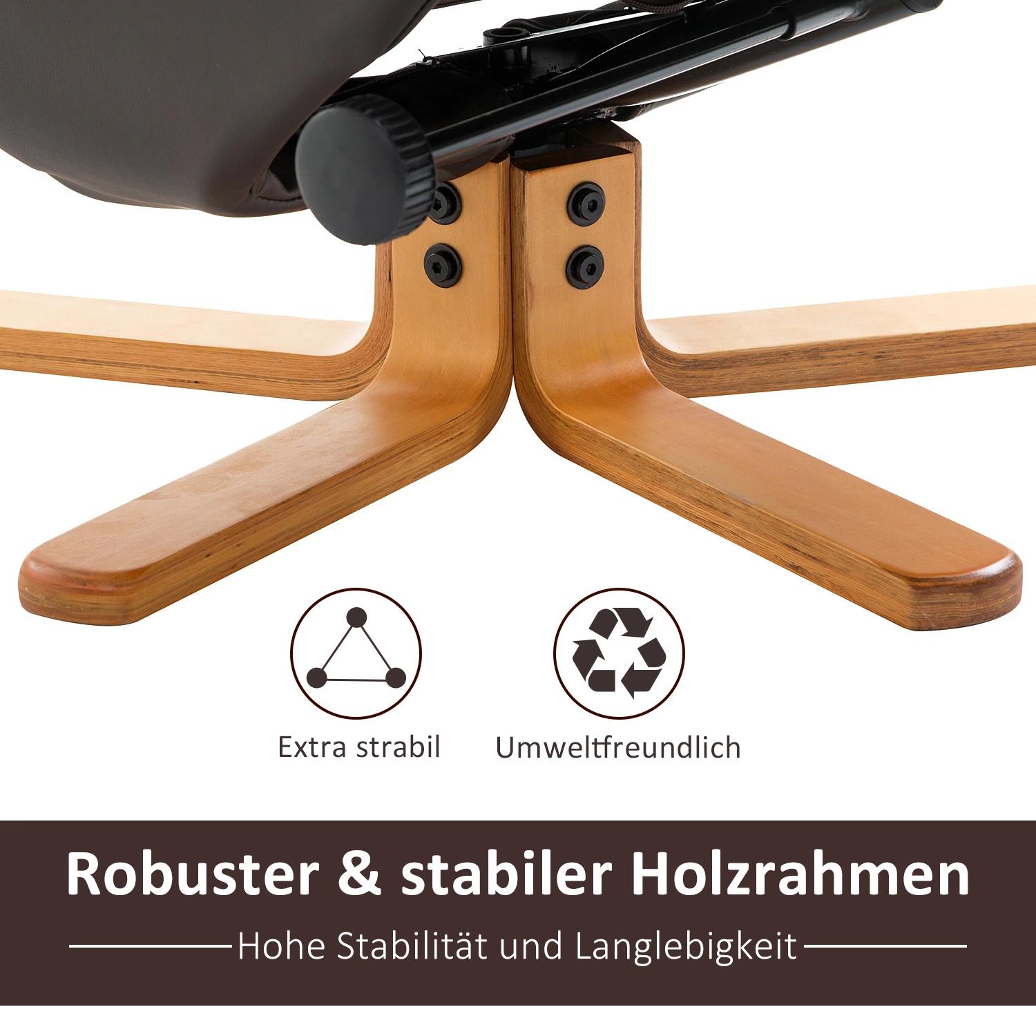 Relaxstoel met kruk tv-stoel 360�� draaibaar ligfunctie hout bruin