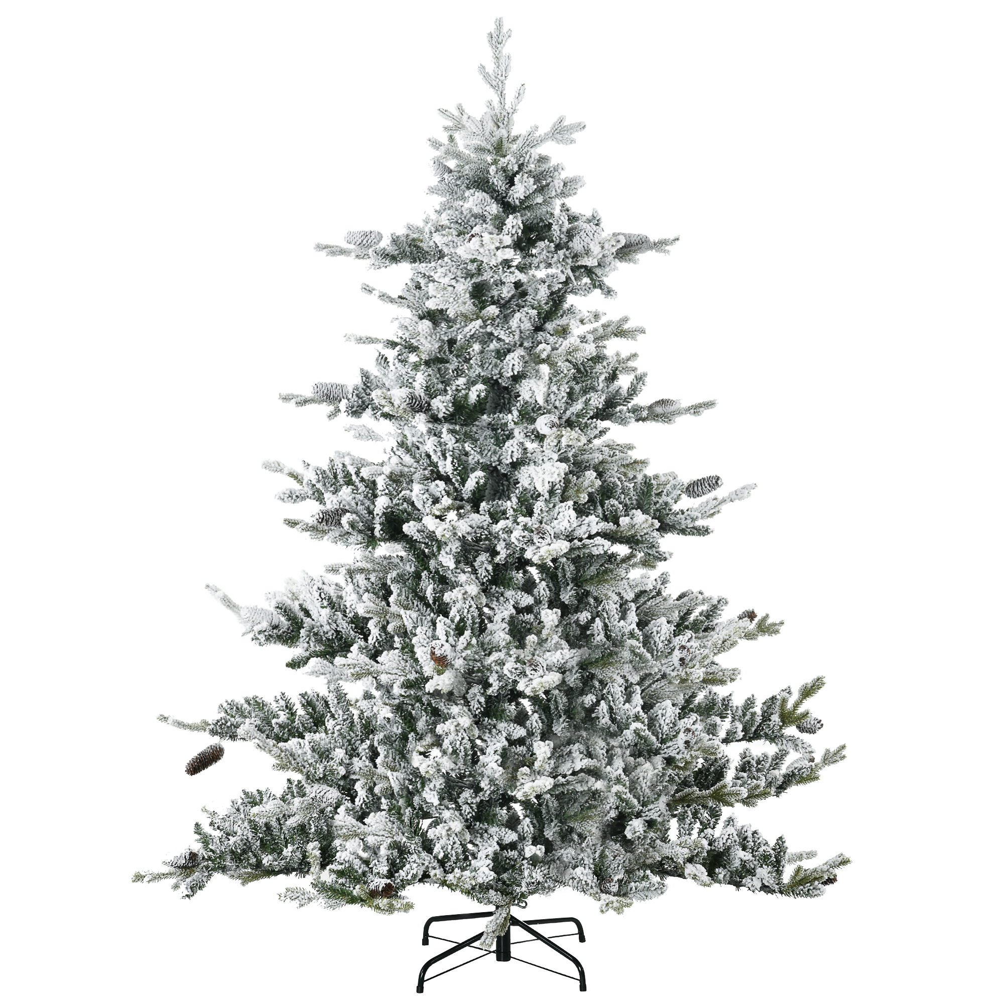 Kerstboom, Kunstspar, 1,80 m groot, weelderige vorm, levensecht uiterlijk, sneeuwbedekte takken, dennenappels
