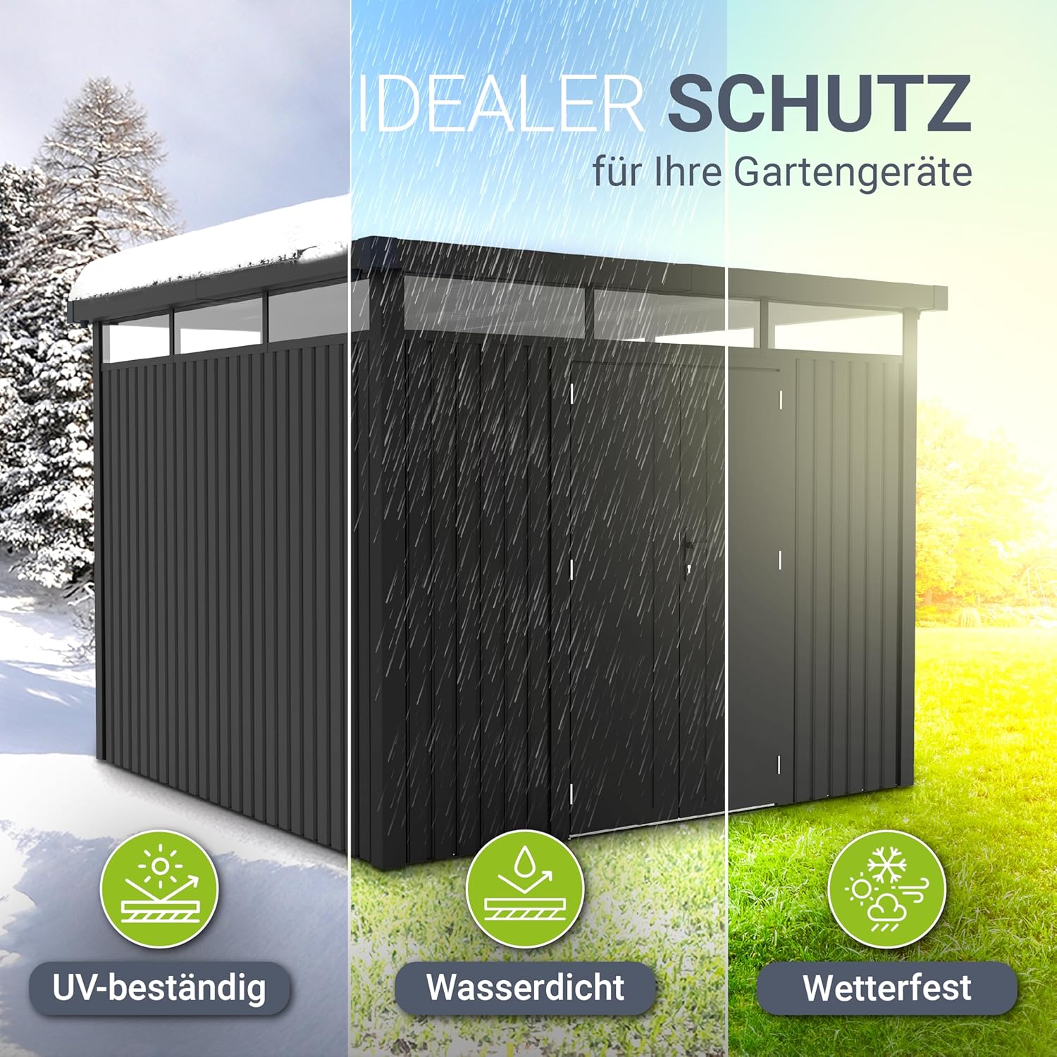 Juskys Gerätehaus Luzern Pro 8,6 m² - Metall Geräteschuppen mit Türen & Fenstern - wetterfest & abschließbar - Fahrradgarage, Gartenhaus - Anthrazit