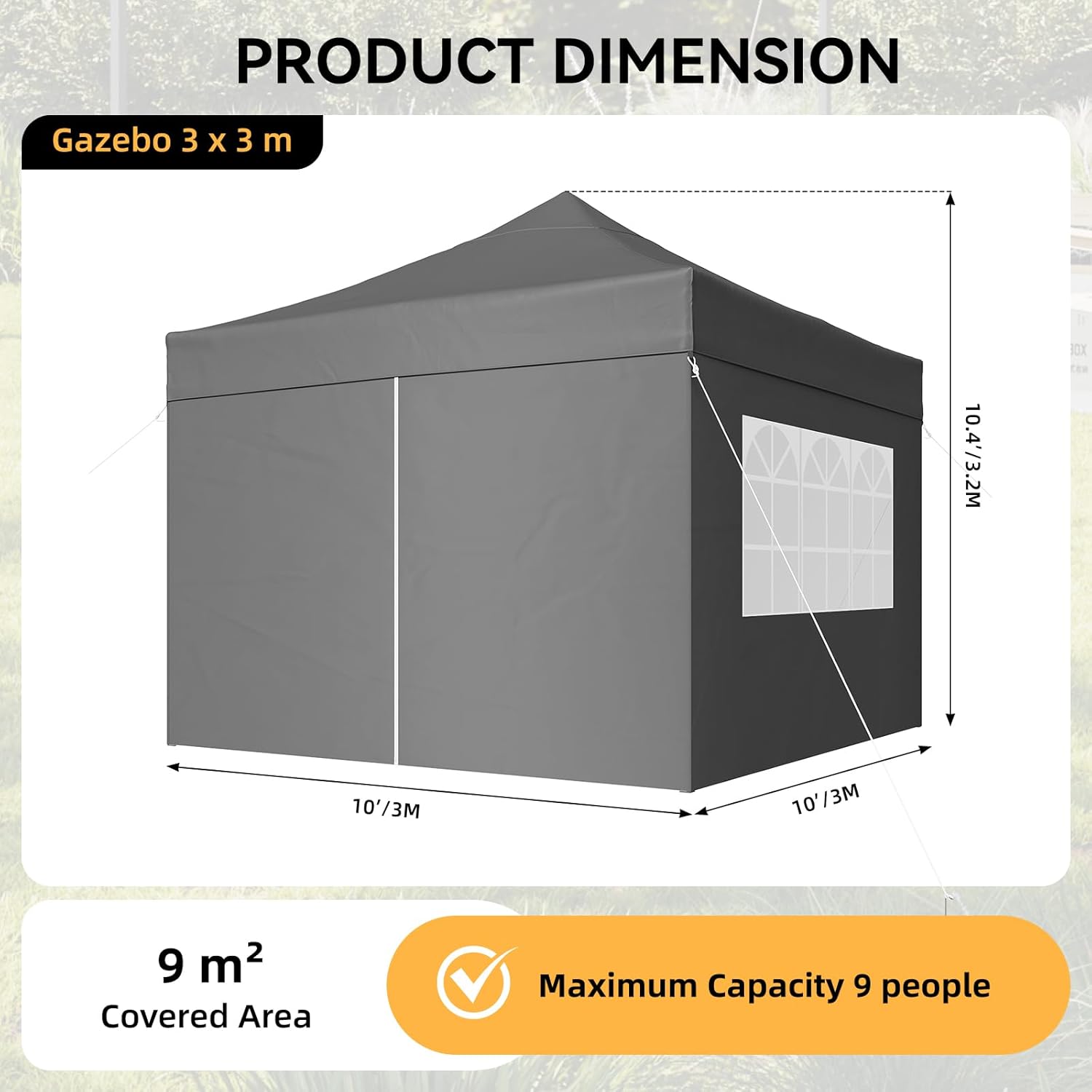 Aoxun Faltpavillon 3x3m Wasserdicht Stabil, Pop Up Pavillon mit Seitenwänden, UV-Schutz 50+ Gartenzelt Inkl. Rolltasche, Sandbags, Partyzelt Fuer Camping, Strand, Hochzeit und Outdoor Shelter, Grau