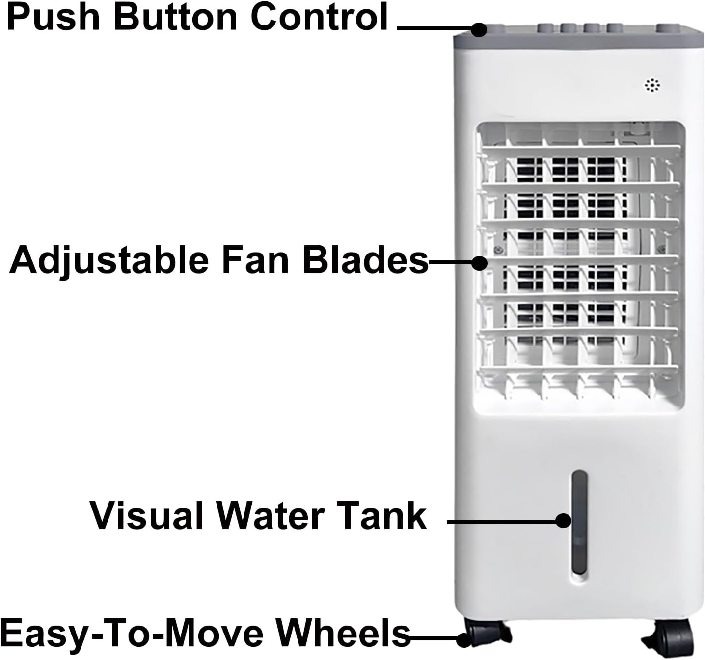 Persönlicher Standventilator, Wasserkühlungsventilator, tragbarer Luftkühler, großer Abstrahlwinkel, für Schlafzimmer, Wohnzimmer und Esszimmer
