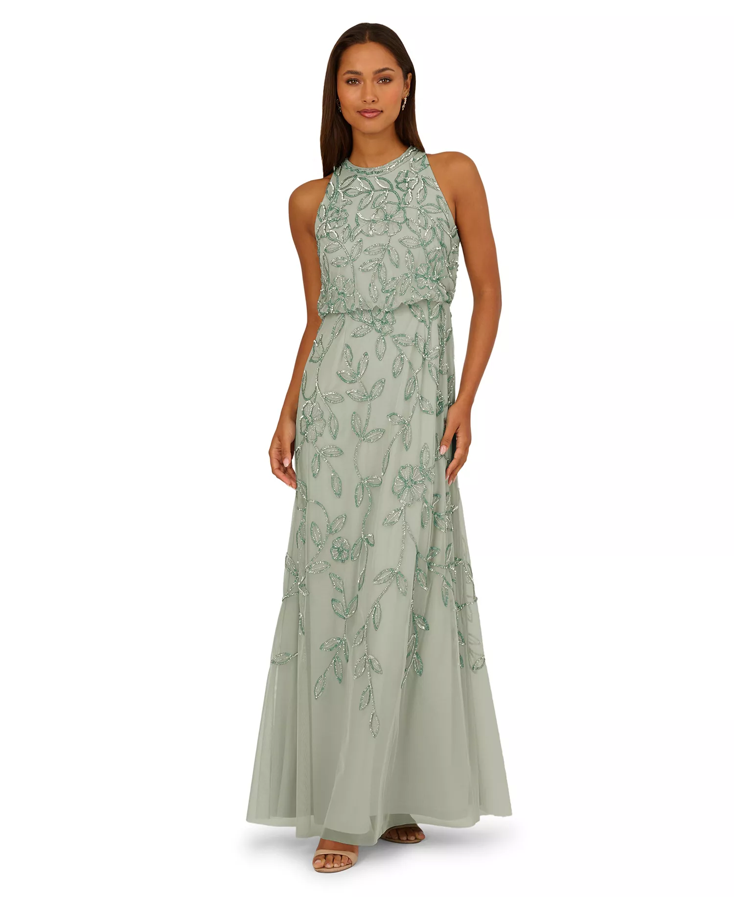 Adrianna Papell Women’s Beaded Sleeveless Long Dress