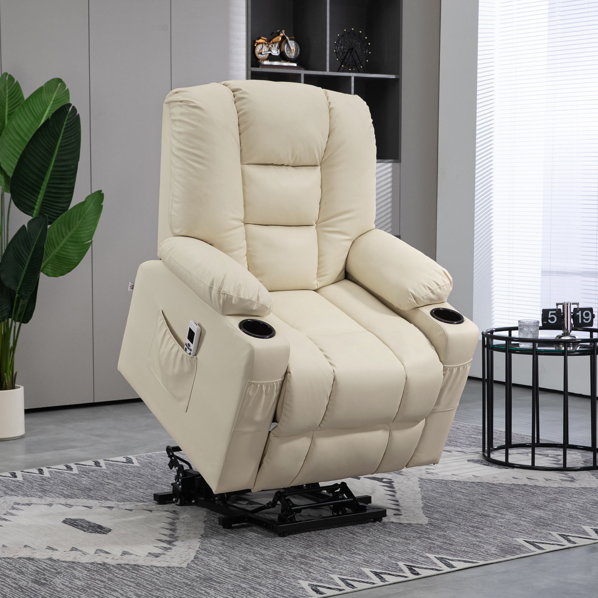 Massagesstoel Opstaande Hulp Seniorenstoel, incl. Afstandsbediening, 4 massage modi, 90 cm x 98 cm x 102 cm, Creme