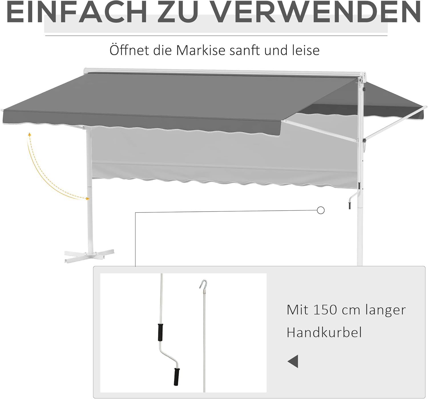 Outsunny Standmarkise Markise 4,5 x 3,4m Terrassenüberdachung Gartenmarkise mit Faltarm Kurbel Terrasse Grau Alu Metall