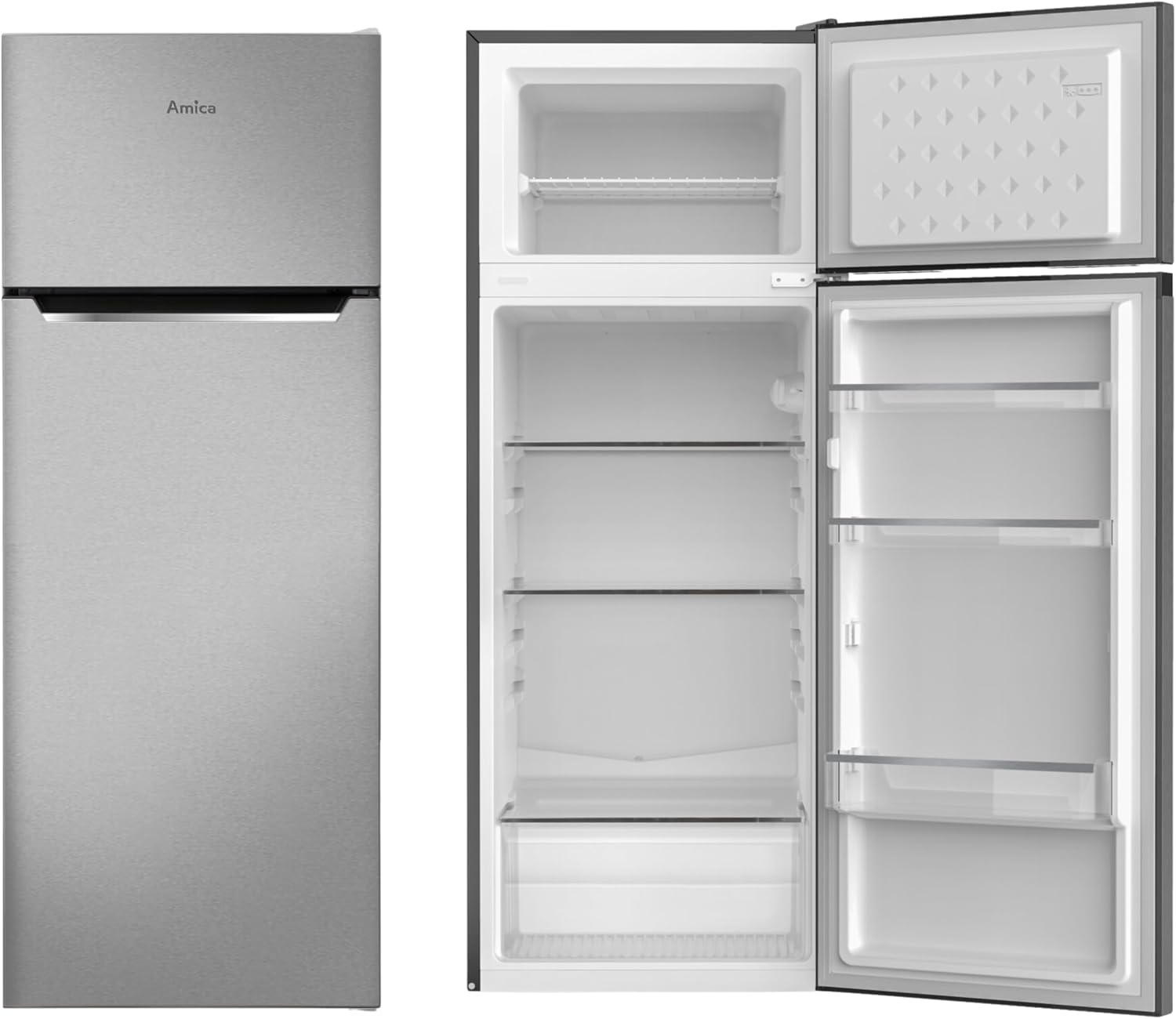 Amica Kühl‑Gefrierkombination freistehend 211 l FrostControl LED Beleuchtung 144 x 54 x 55 cm – Kühl Gefrierkombination Edelstahloptik