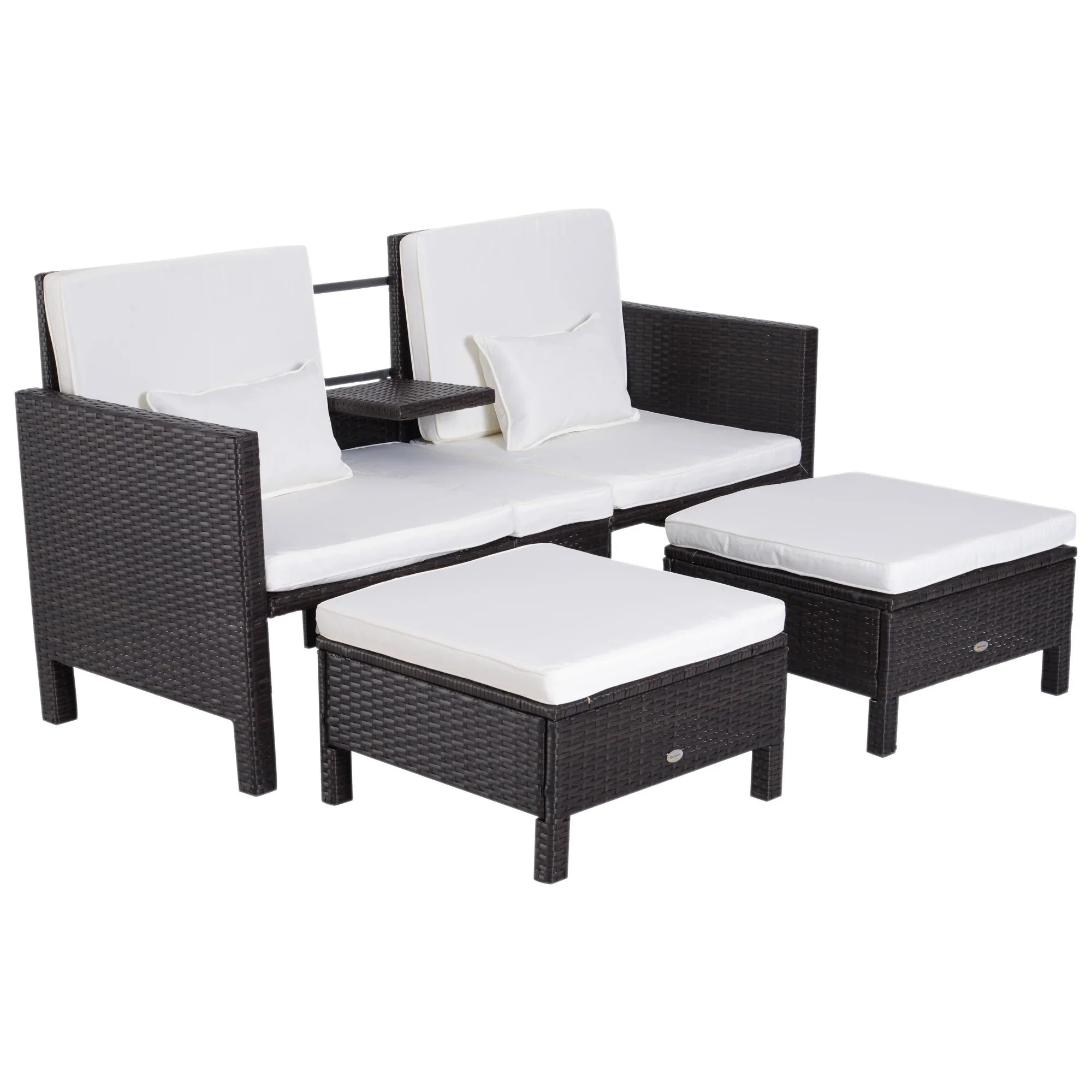 Outsunny polyrattan tuinset 3-delig met poef kussens outdoor