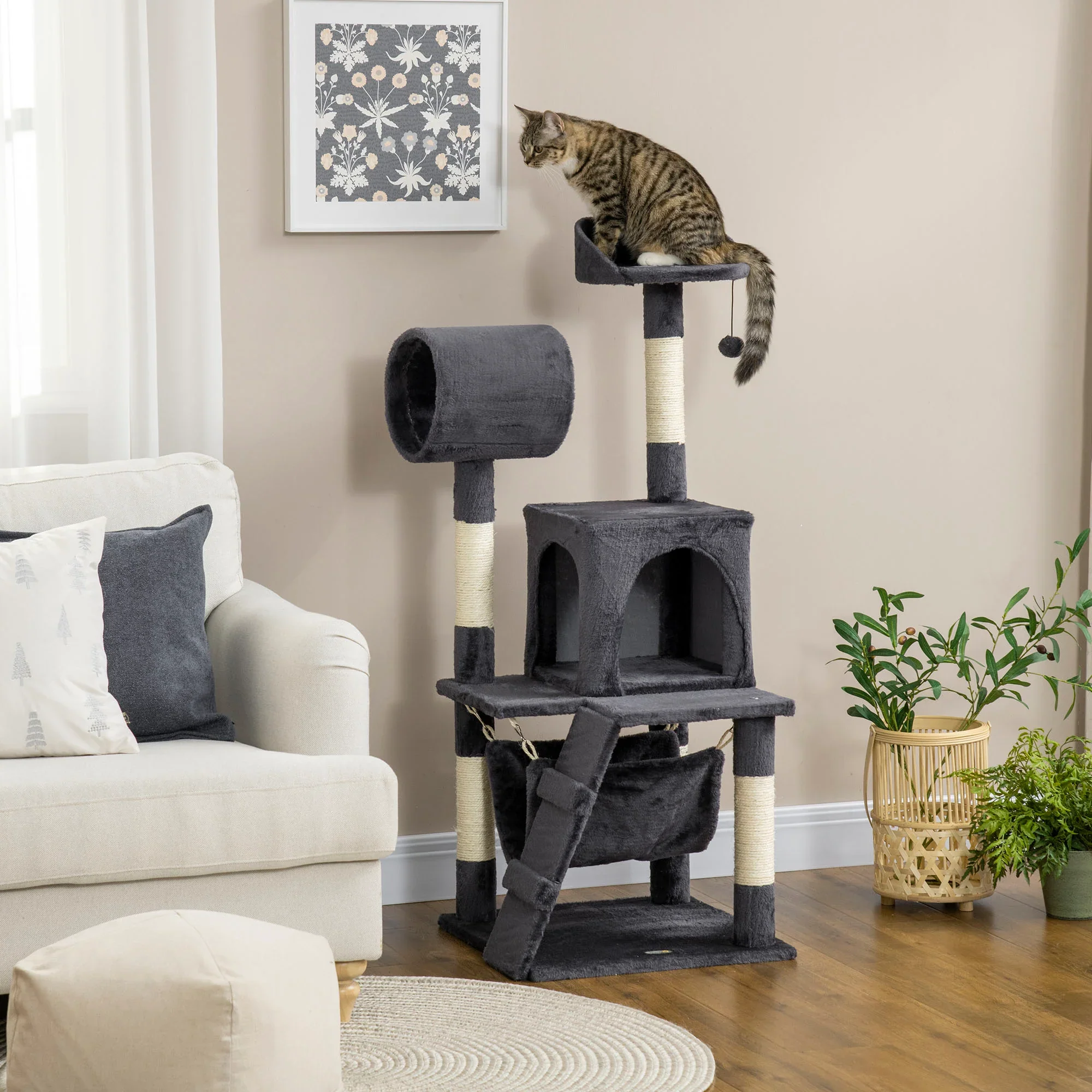 PawHut Krabpaal Kattenmeubels met Kattenhuis Hangmat Speelgoed