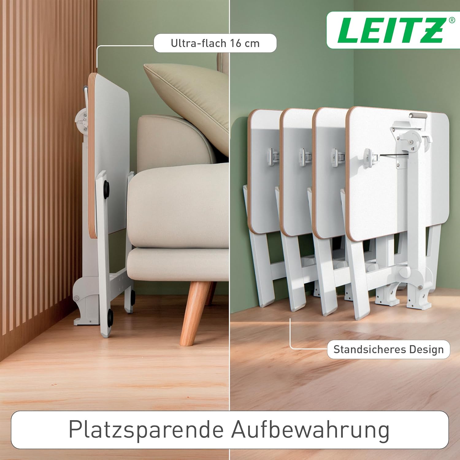 Leitz Ergo Klappbarer und höhenverstellbarer Schreibtisch, Kompaktes Stehpult mit Tragegriff, Ergonomischer Arbeitsplatz für das Home Office, Belastbar bis 20 kg, 65 x 48 cm, Weiß, 65880001