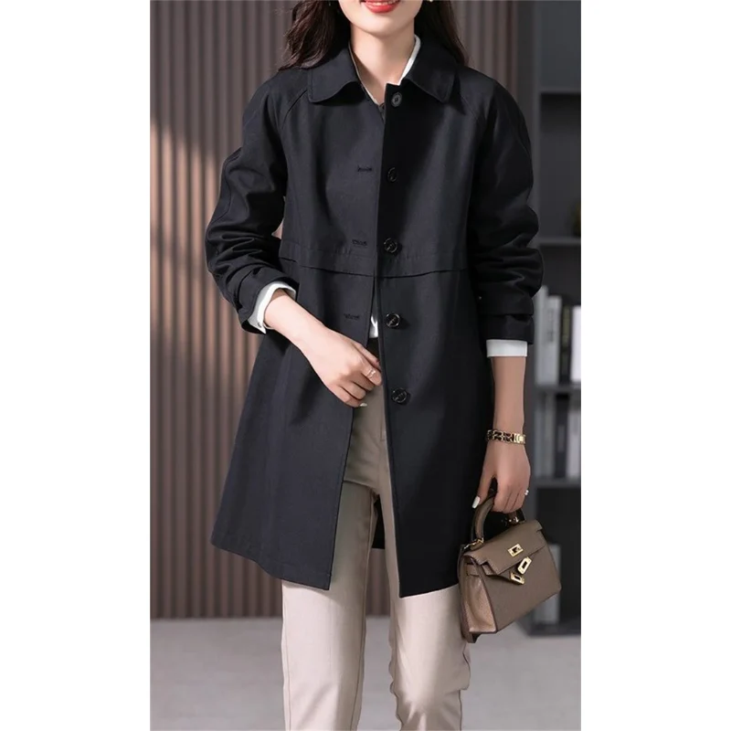 Wasserabweisender Trenchcoat f��r Damen | Mittellanger ��bergangsmantel Casual Design | Klassischer Regenmantel mit Taschen