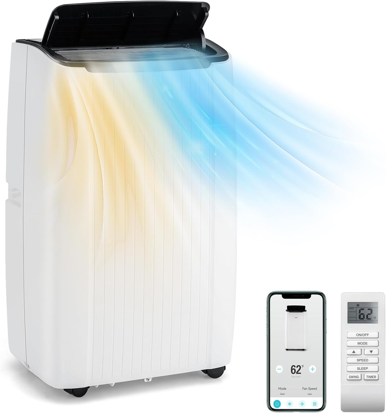 GOPLUS 14000BTU Klimaanlage mit Abluftschlauch, mobiles Klimagerät | 5 in 1: Kühlen, Heizen, Entfeuchten, Belüften, Auto | Schlafmodus | App Steuerung | 1-24H Timer | für Räume bis zu 65㎡
