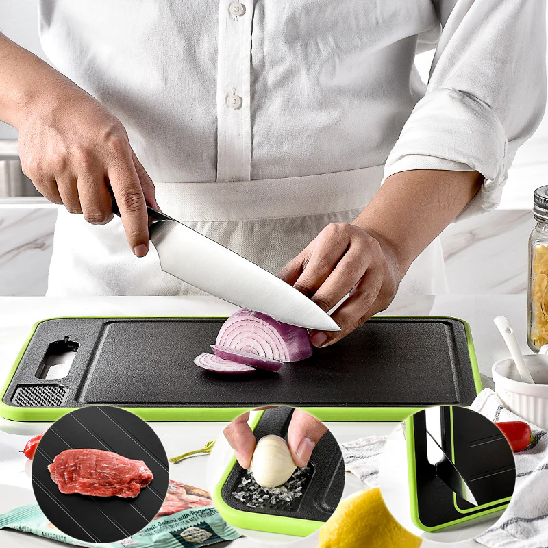 4-in-1 Defrosting Cutting Board with Knife Sharpener �?Double-Sided Smart Chopping Board & Food Prep Tool