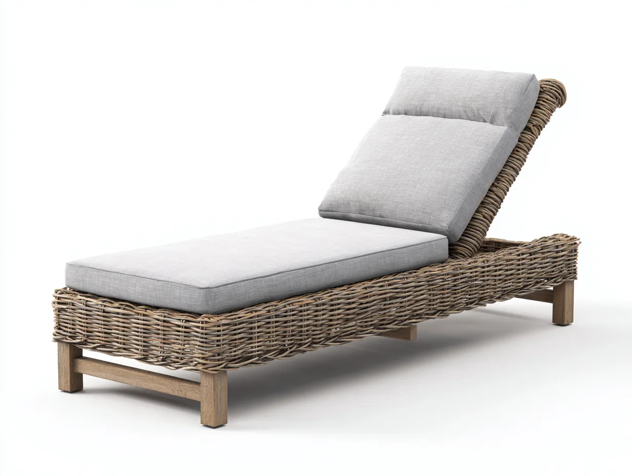 Sonnenliege-Rattan-Holz-Textil-208 x 76 x 90 cm-Grau-Natur-Modern