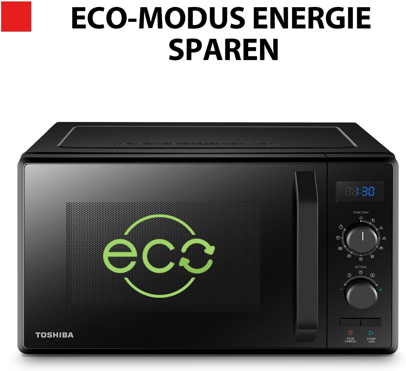 Toshiba MW2-MM20PF(BK) Freistehend Mikrowelle/Solo-Mikrowelle / 20L / 800W / 5 Leistungsstufen mit praktischer Auftaufunktion/LED-Beleuchtung im Innenraum/Schwarz