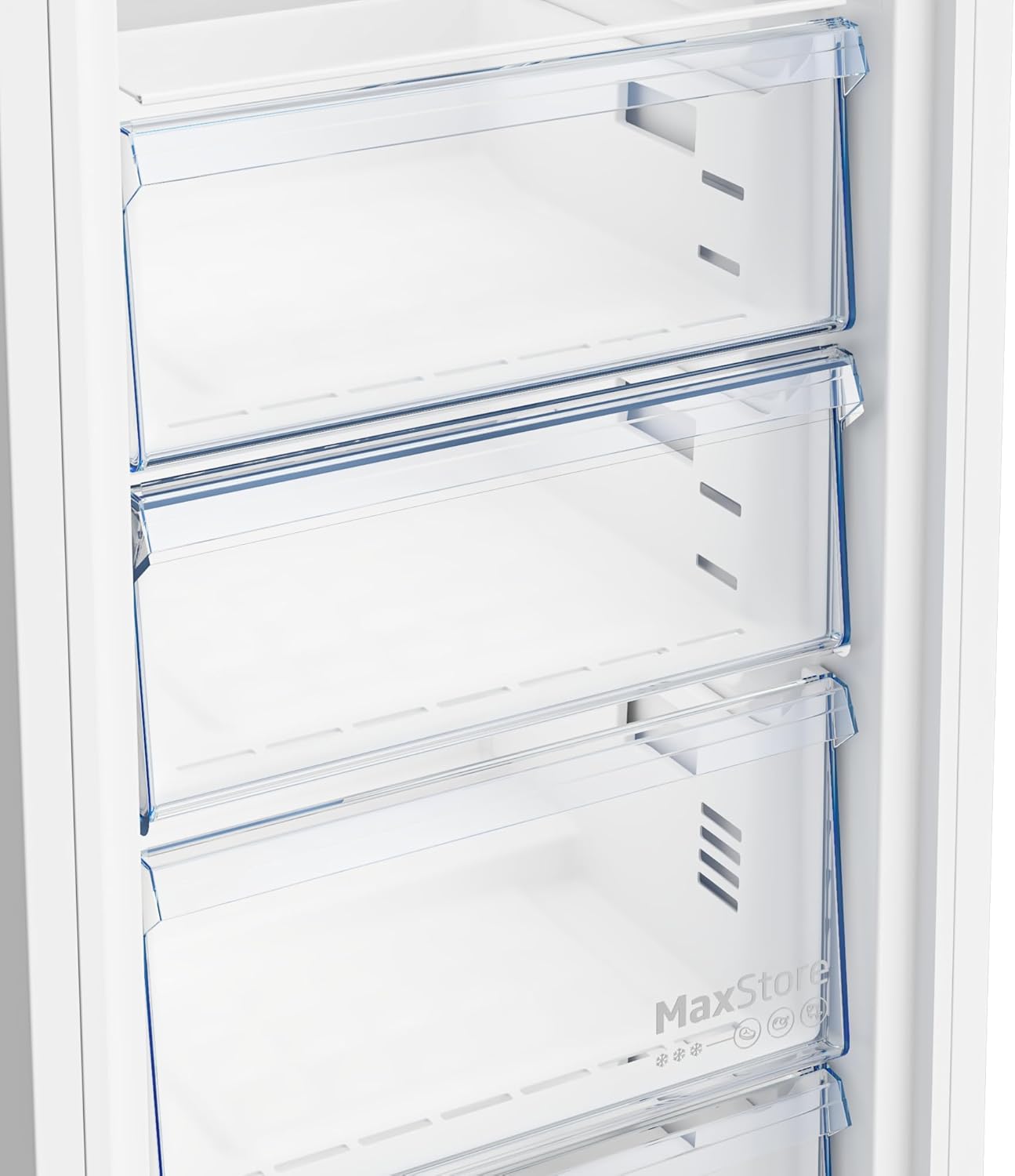Beko Gefrierschrank B5RFNE295W freistehender Gefrierschrank, 260 l Gesamtrauminhalt, 5 Gefrierschubladen, 2 Gefrierfächer, NoFrost, Türalarm, 38 dB, Weiß