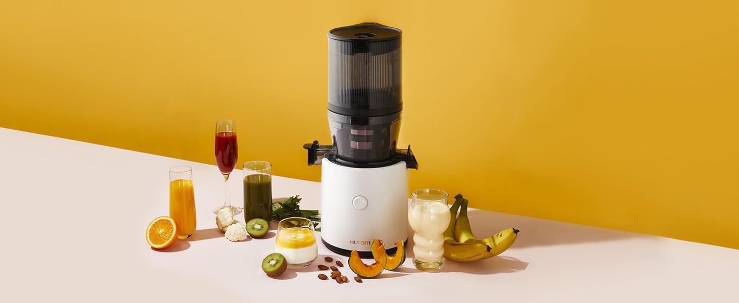 HUROM | Entsafter Gemüse und Obst | Slow Juicer | H320N | Elektrische Kaltpresse | Ruhiger Motor | Leicht zu Reinigen | mit groem Behlter und Siebfilter 2L | 200 Watt | BPA Frei | Schwarz