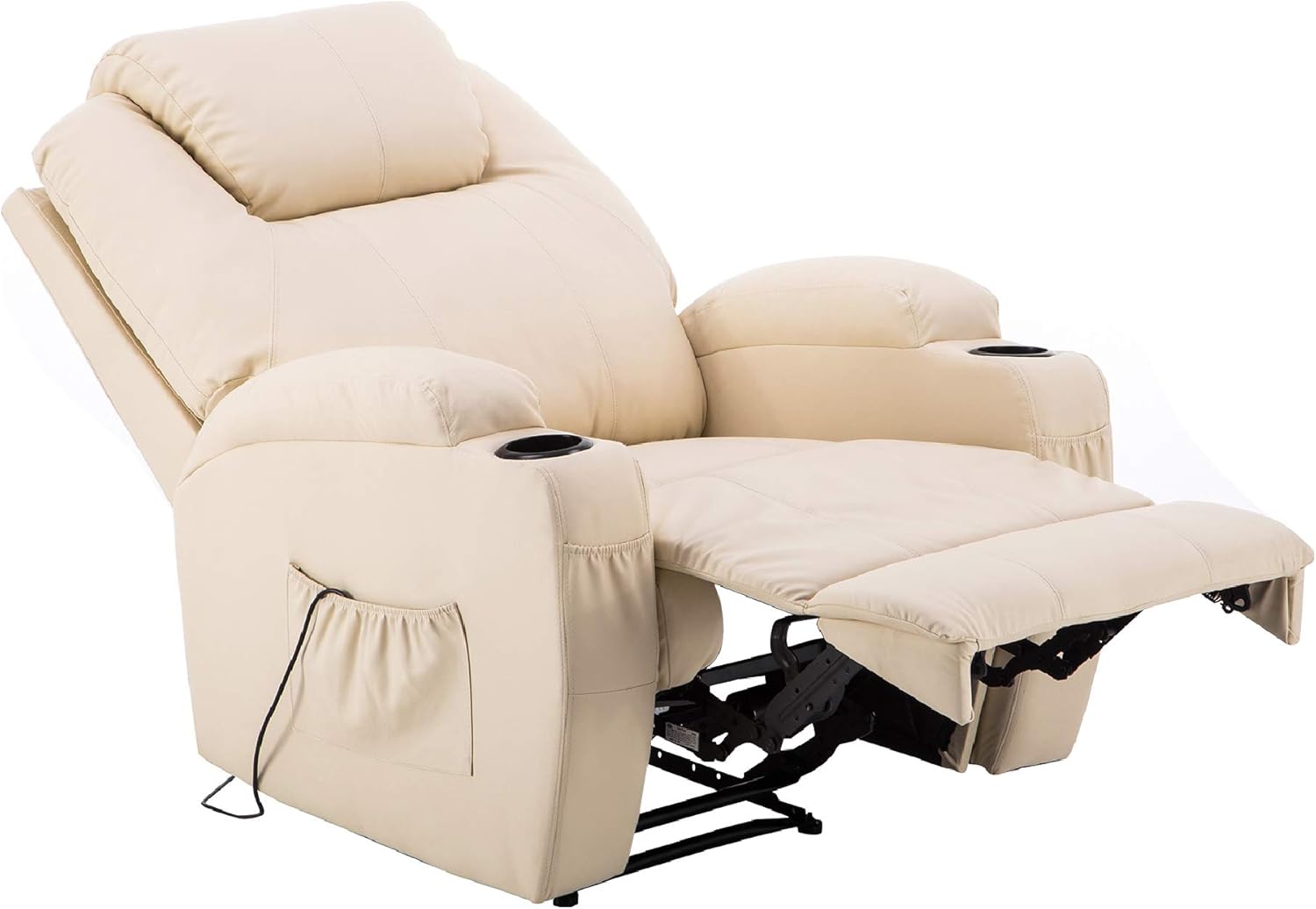 M MCombo Elektrisch Relaxsessel Massagesessel Fernsehsessel Liegefunktion Vibration Heizung 7061 neues Modell (Cremeweiß-Kunstleder)