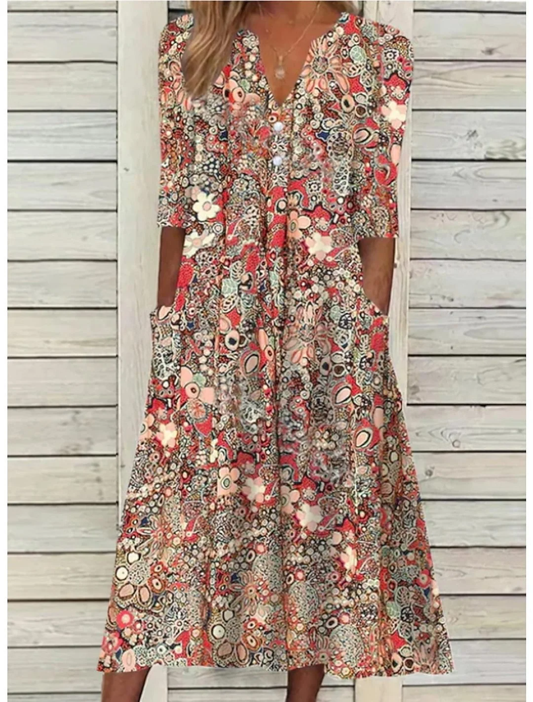Sommerkleid f��r Damen | Bedrucktes Midikleid mit Taschen