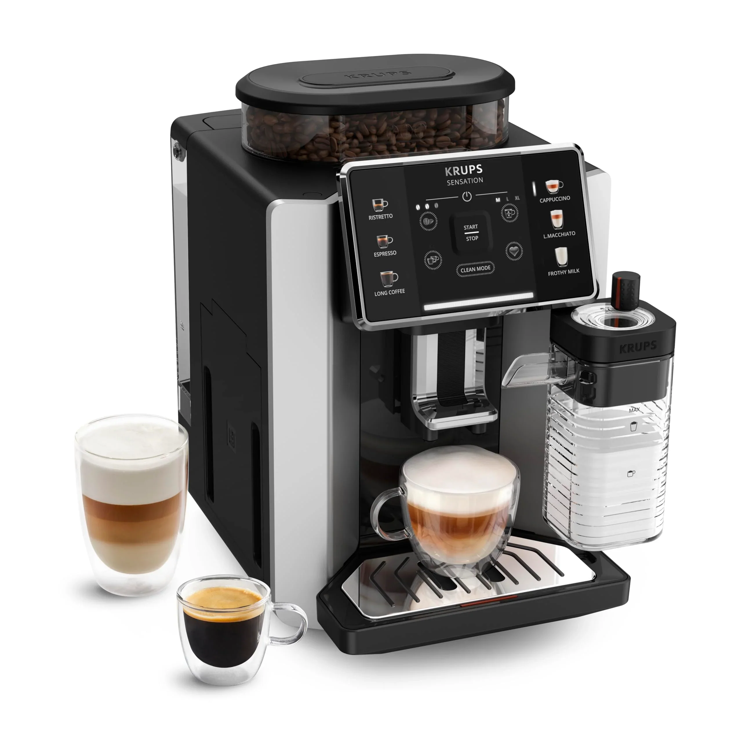 2025 Krups Essential - Cafetera súper automática, 15 Bares de presión, Molinillo cónico de Metal, con selección de cantidad e Intensidad de café, 1.7 l, 1 Cups, Acero, Pantalla LCD + Acc. Leche