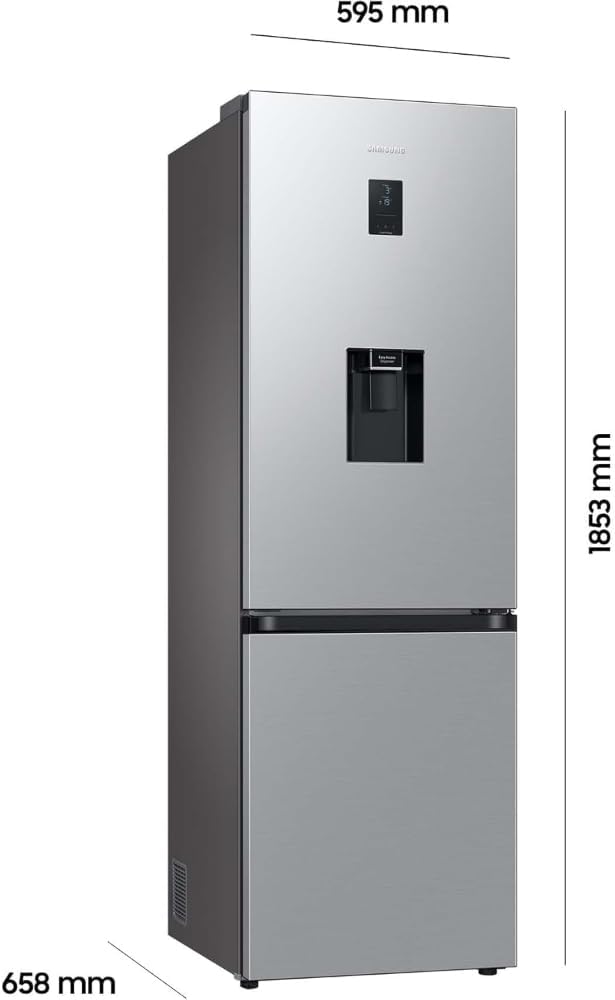 Samsung Kühl-Gefrier-Kombination, Kühlschrank mit Gefrierfach, 185 cm, 341 l Gesamtvolumen, 114 l Gefrierteil, AI Energy Mode, Wasserspender, Edelstahl-Look, RL34C652CSA/EG