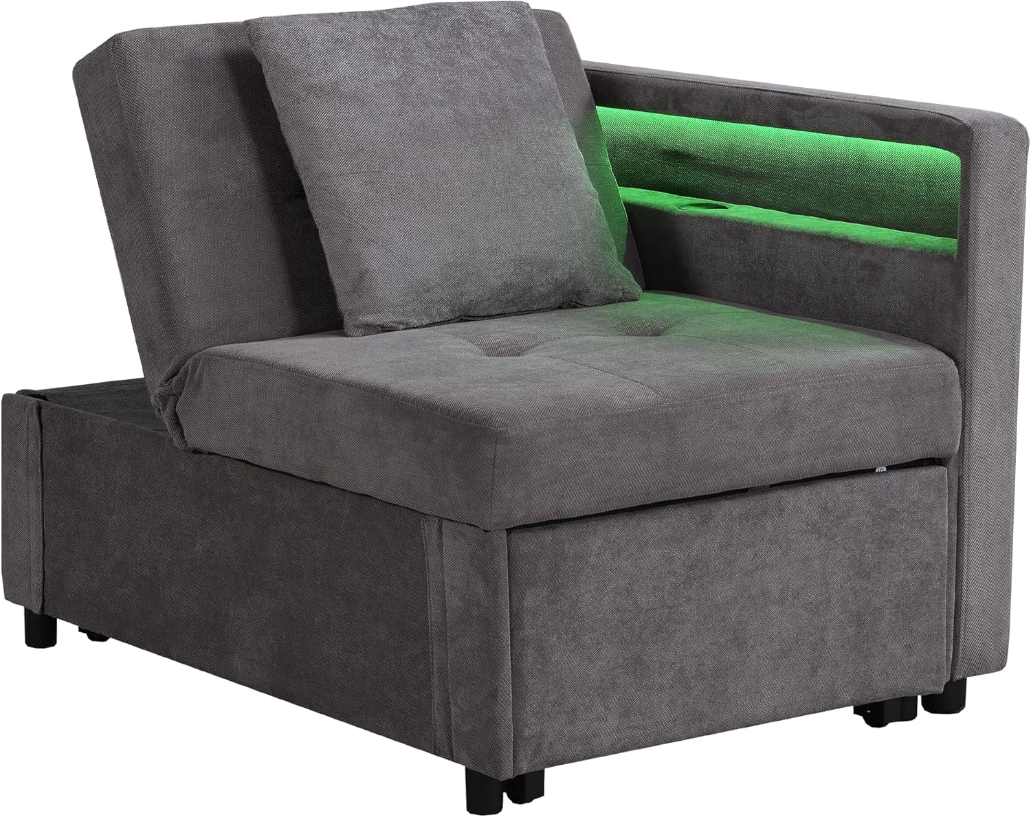 Polsterbett Schlafsofa 3 in 1 Multifunktions-Schlafsofa, Leinenstoffsofa mit Verstellbarer Rückenlehne, Die Armlehne verfügt über LED-Lichtleisten und USB-/Typ-C-Anschlüsse (Dunkelgrau)