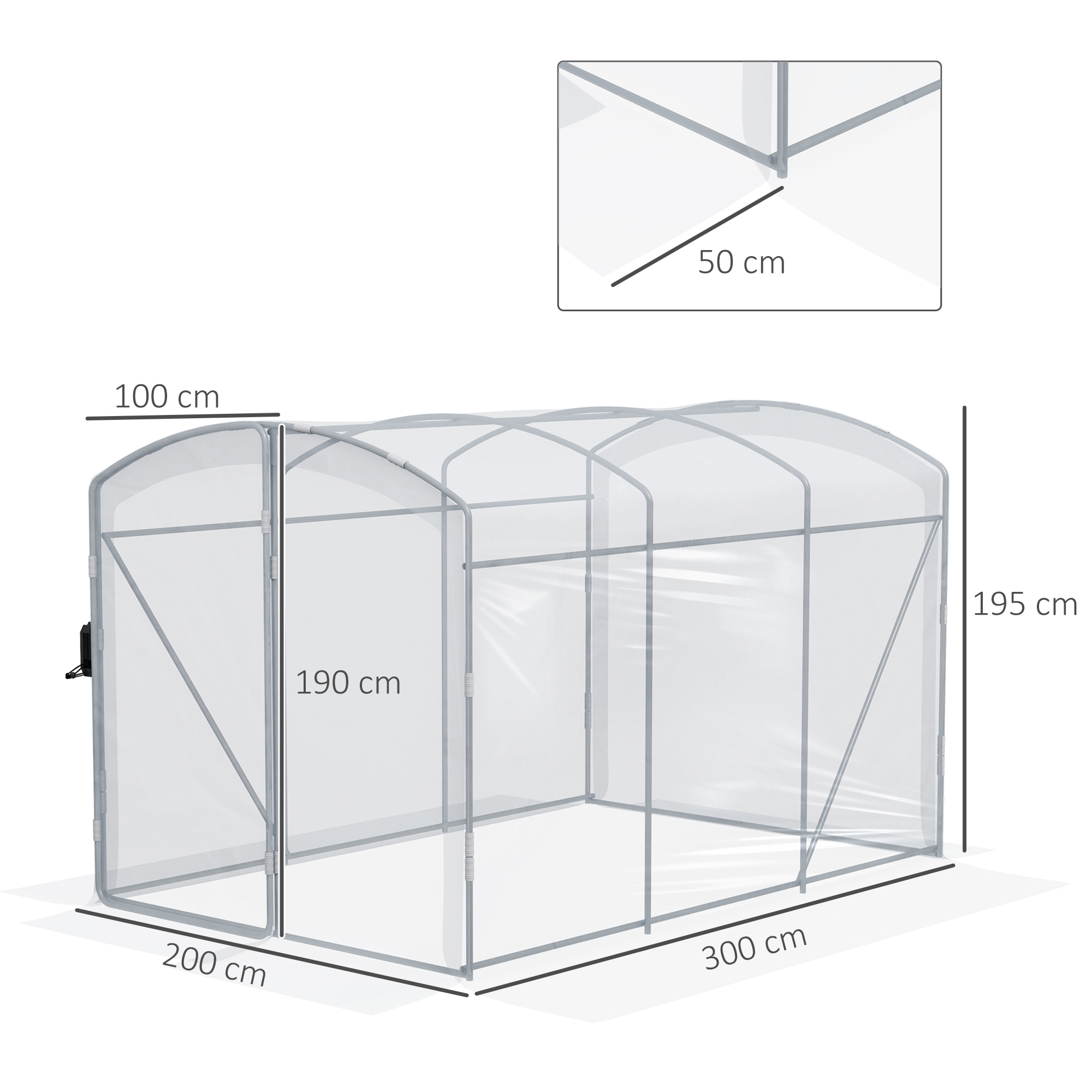 Tunnelkas, loopbaar, transparante folie, verzinkt stalen frame, 3 x 2 x 2m