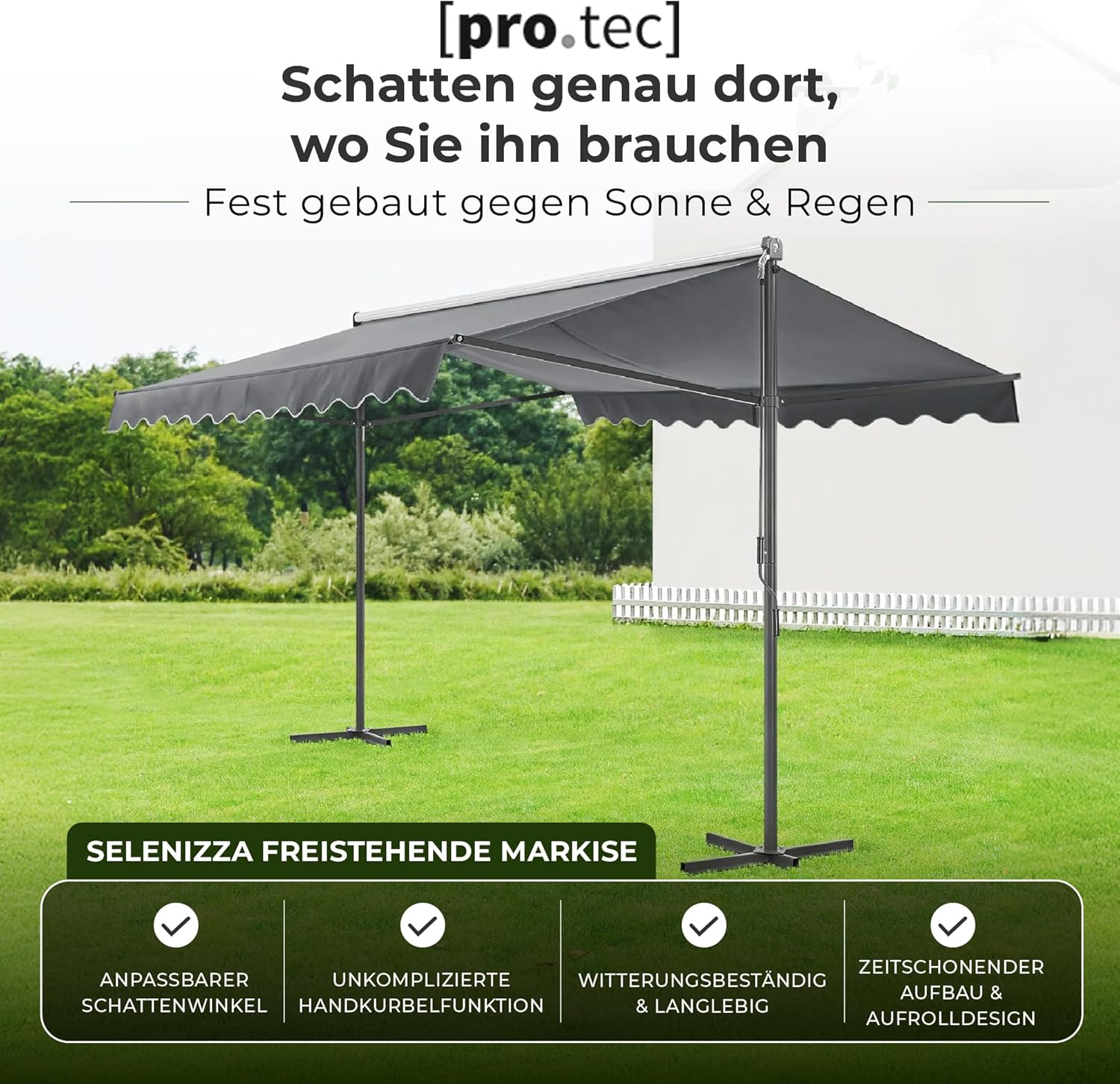 pro.tec Standmarkise Selenizza freistehende Markise 400x300x260cm Gartenmarkise Sonnenschutz Terrassenüberdachung Outdoor Terrasse Garten Balkon Dunkelgrau