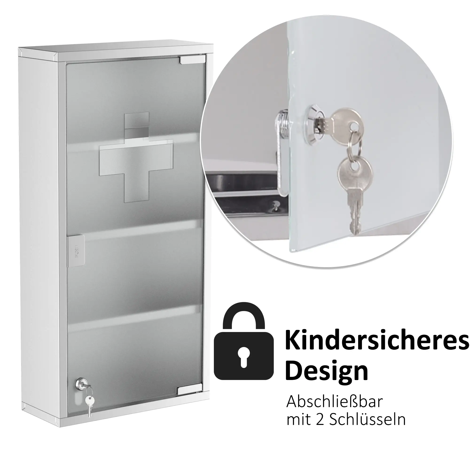 HOMCOM medicijnkast afsluitbaar Tip-On automatisch rvs