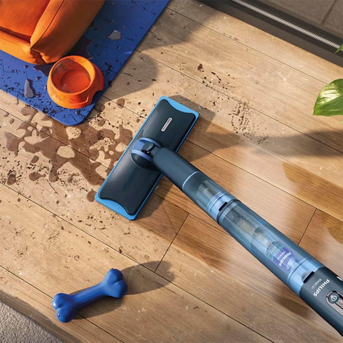 Philips OneUp 5000 Serie Elektrischer Wischmopp - 2X sauberere Böden², 2X schnelleres Wischen, Zwei Feuchtigkeitseinstellungen für Harte & empfindliche Böden, Kabellos mit 360° Drehgelenk (XV5113/01)