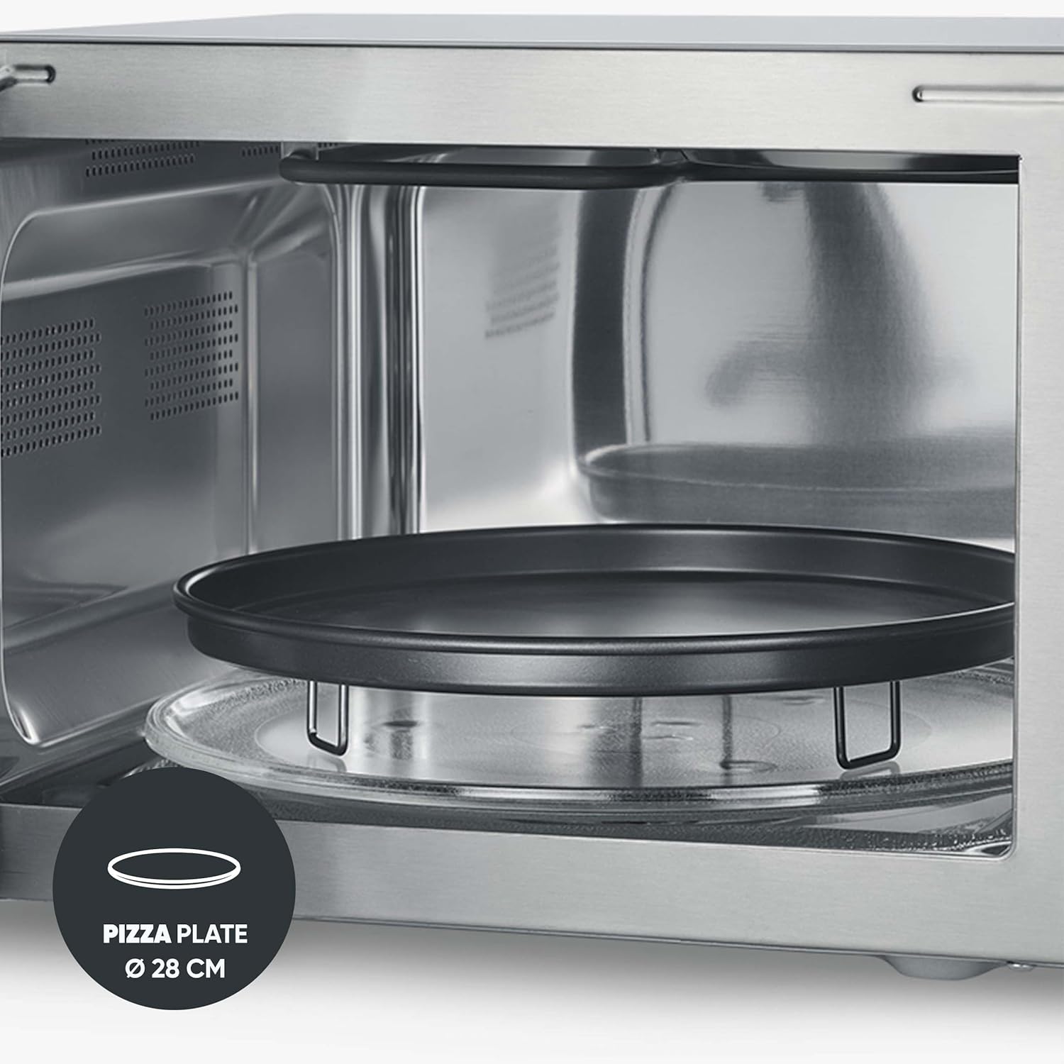 SEVERIN Mikrowelle mit Grill und Heißluftfunktion 3-in-1, zum Auftauen, Garen und Erhitzen, Mikrowelle mit Drehteller, Edelstahl-gebürstet/silber, MW 7774