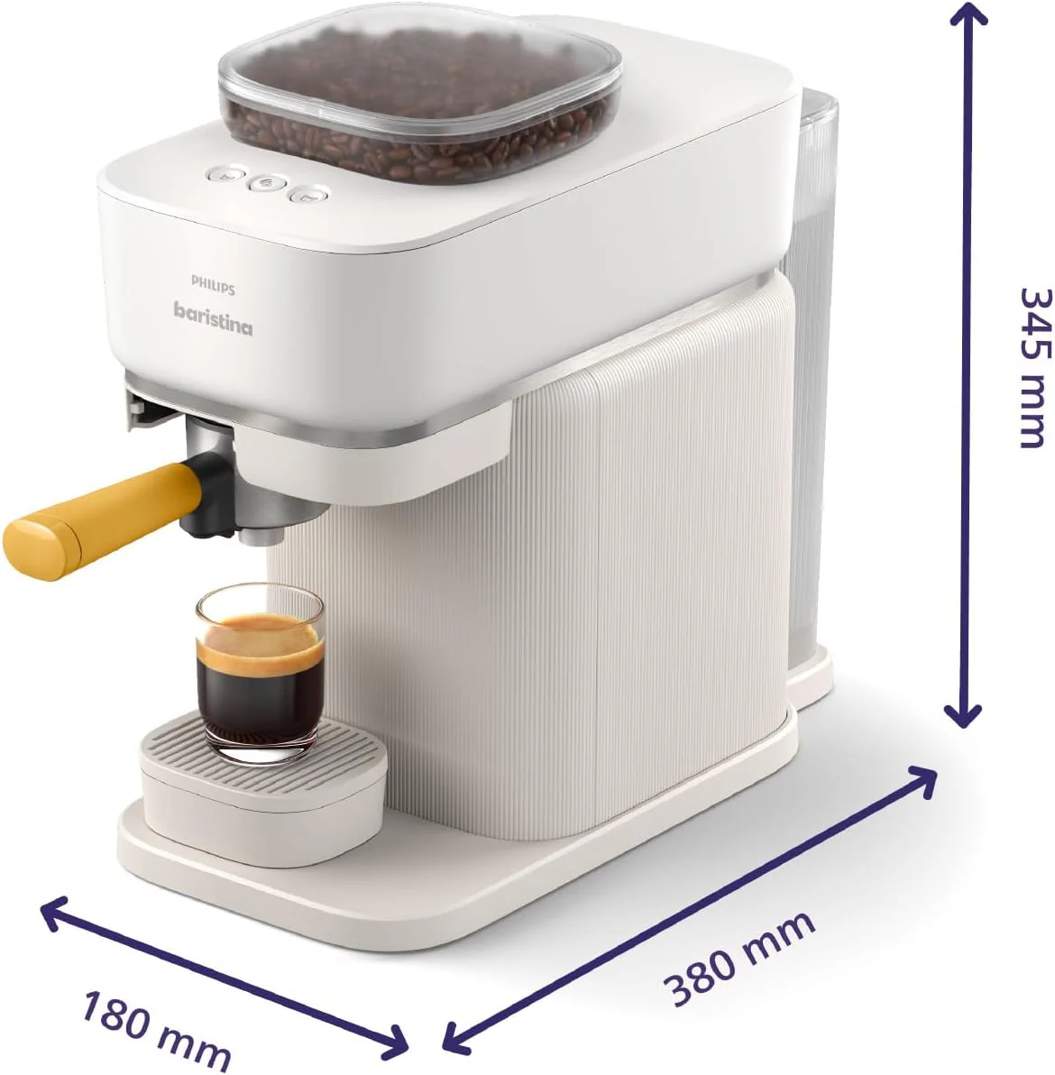 Philips Baristina Espressomaschine - Real Espresso- made simple. Kompakte Kaffeemaschine- Naturwei? mit wei?em Siebtr?ger- 16-bar-Pumpendruck- automatisches Mahlwerk- Cafe Crema (BAR300/00)
