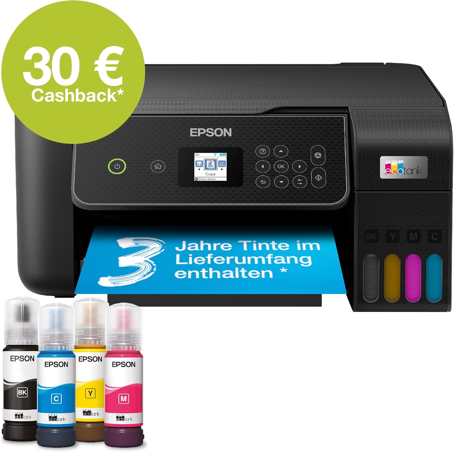 EcoTank ET-2870 Tintentankdrucker für vielbeschäftigte Haushalte WLAN A4 Drucken, Kopieren, Scannen 3.7 cm LCD-Display inkl. Tinte für bis zu 3 Jahre