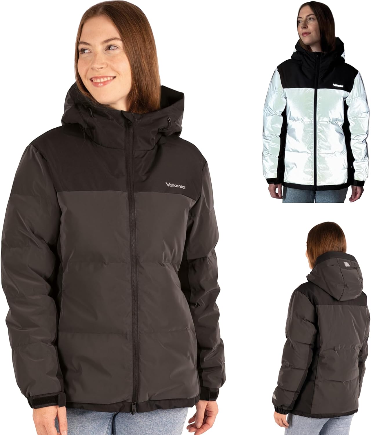 Valkental - Reflektierende Daunenjacke für Damen [VOLL REFLEKTIEREND] - Leichte Winterjacke mit Daunen für Frauen - Wasserabweisende LUMI-TEX Reflektor Winter Jacke - Sichtbarkeit im Dunkeln