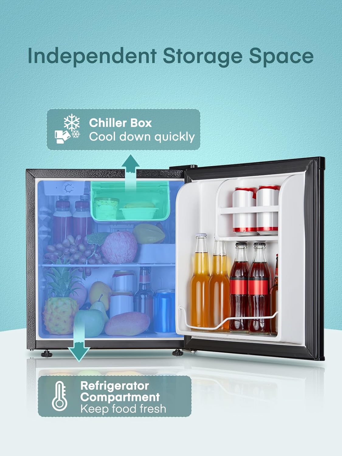 FOHERE Mini Kühlschrank 46L mit Eisfach | Kühlschrank Klein | Temperaturregelung, Energiesparend, Leise | Getränkekühlschrank Ideal für Büro, Camping und Gaming |Wechselbarer Türanschlag | Schwarz