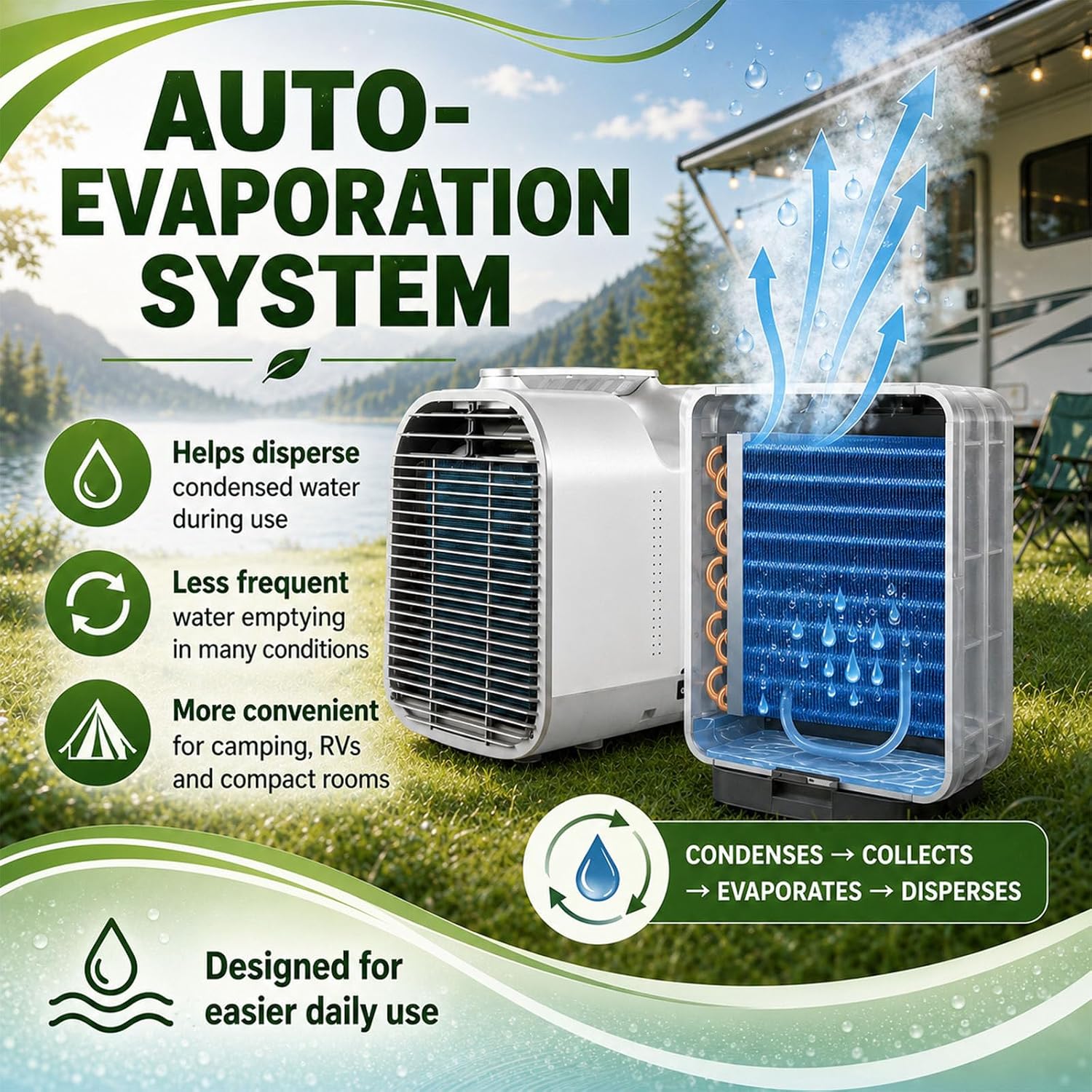 4-In-1 Camping-Klimagerät, Tragbare Klimaanlage, Mobiler Klimagerät, Professioneller Luftkühler Für Hütte Und Büro, 4 Modi: Kühlen/Ventilieren/Entfeuchten/Schlafen, Für Reisen 1500W