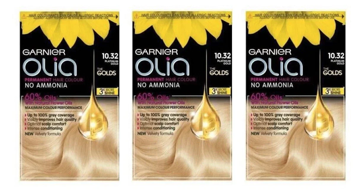 3x Garnier Olia The Golds Permanent Hair Colour a?? No Ammonia | Platinum Gold 10.32