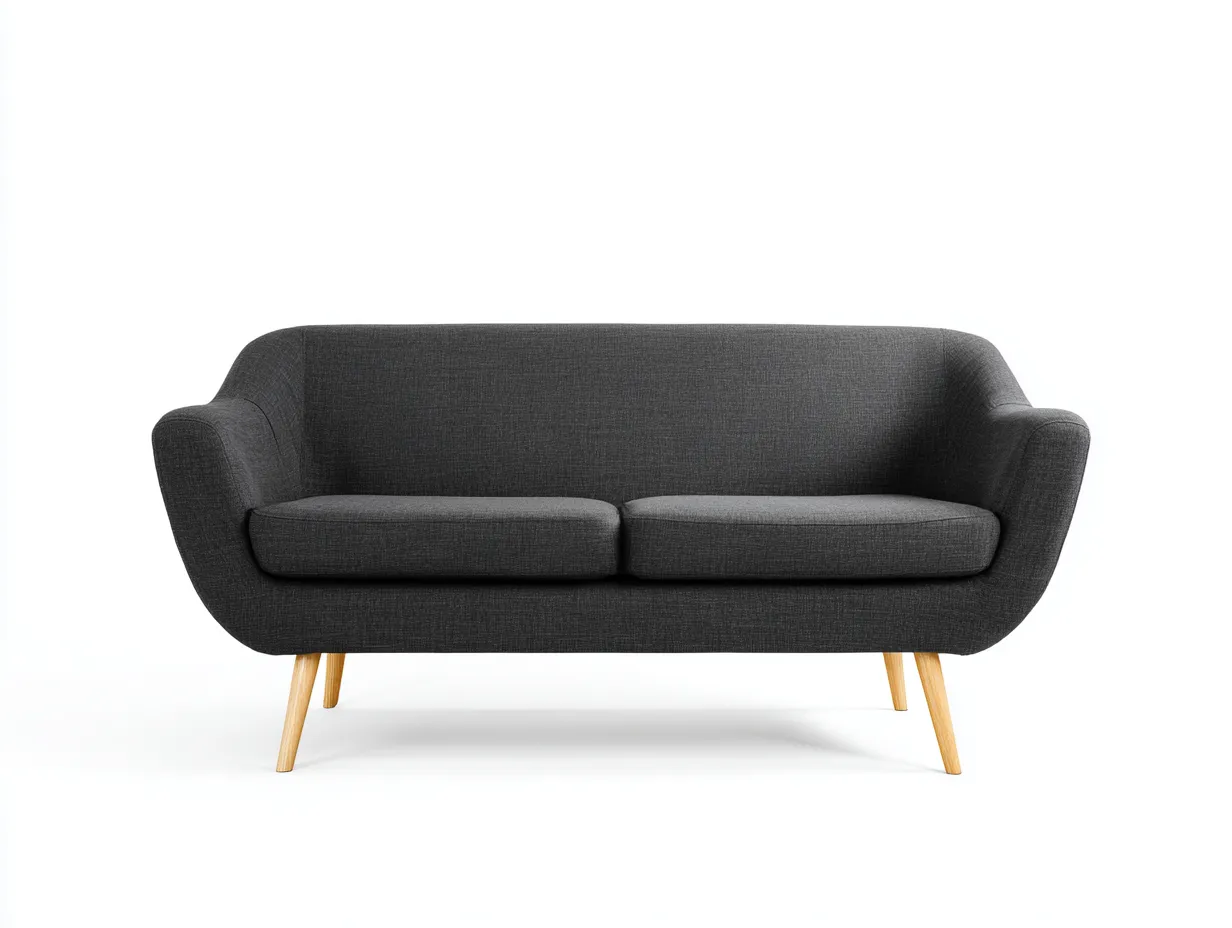 2-Sitzer Sofa Stoff 165 x 85 x 82 cm - dunkelgrau - für Wohnzimmer - modern geschwungen mit Holzfüßen
