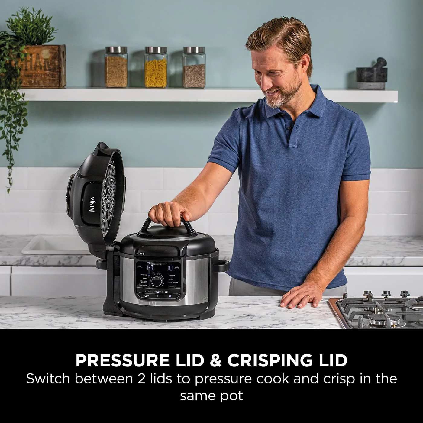2025 Ninja Foodi Multikookpan OP350UK, 9-in-1, 6 L, elektrische snelkookpan en airfryer, geborsteld staal en zwart