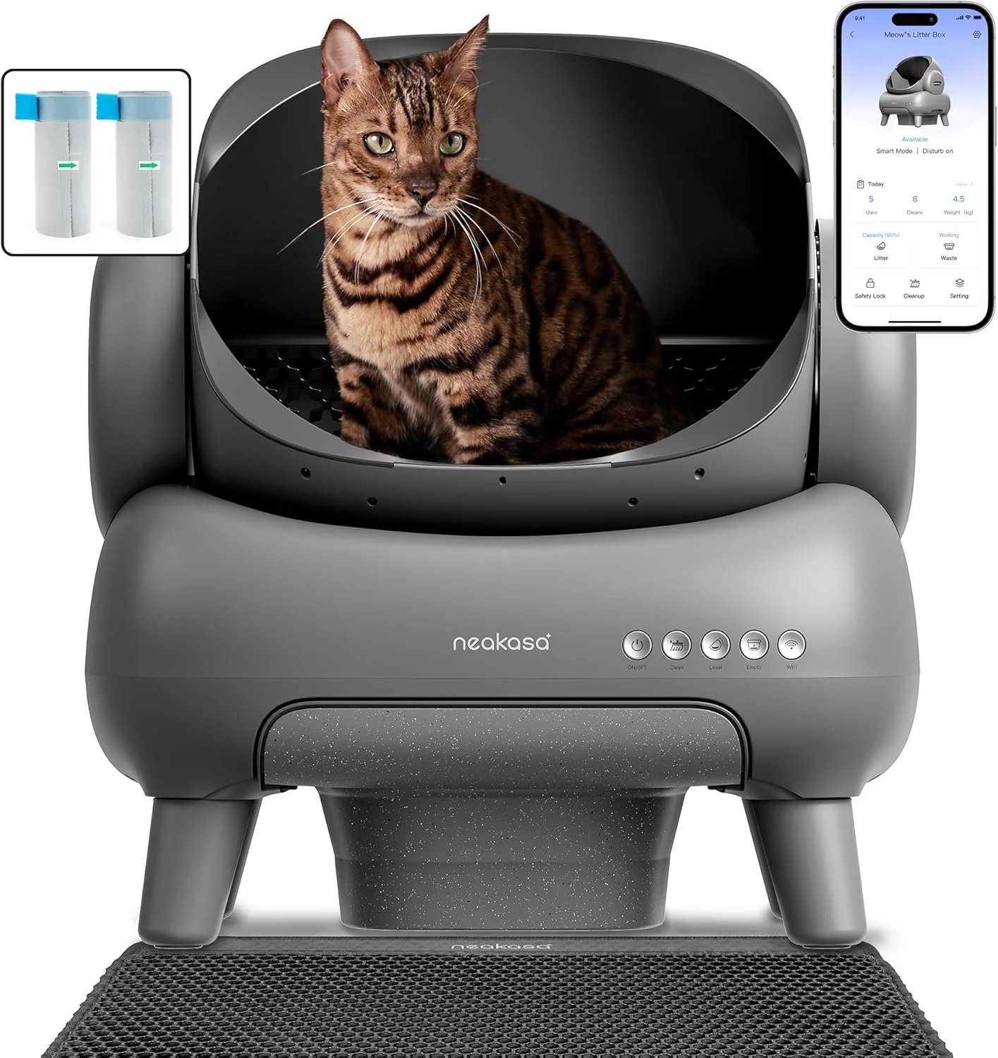 Neakasa M1 Kattenbak met open bovenkant zelfreinigend XXL, Geurvrij, Hygi?nisch, App-bediening, Grote capaciteit, met kattenbakmat, Kattenbak voor meerdere katten