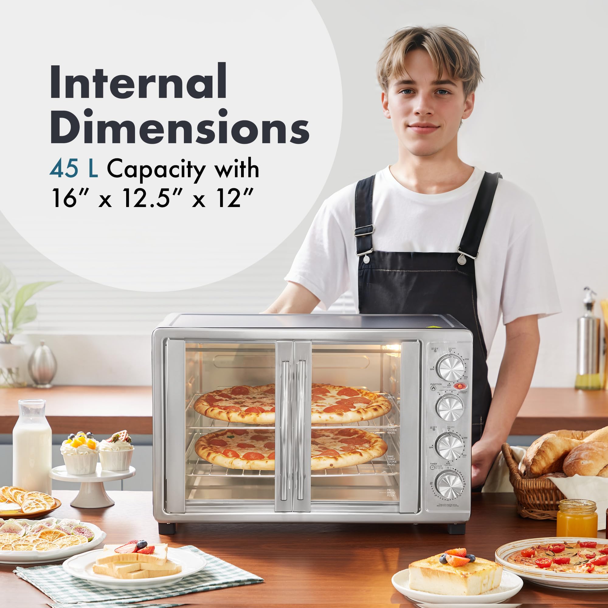 Elite Gourmet 47.5Qt, 18-Slice Convection Oven 4-Control Knobs