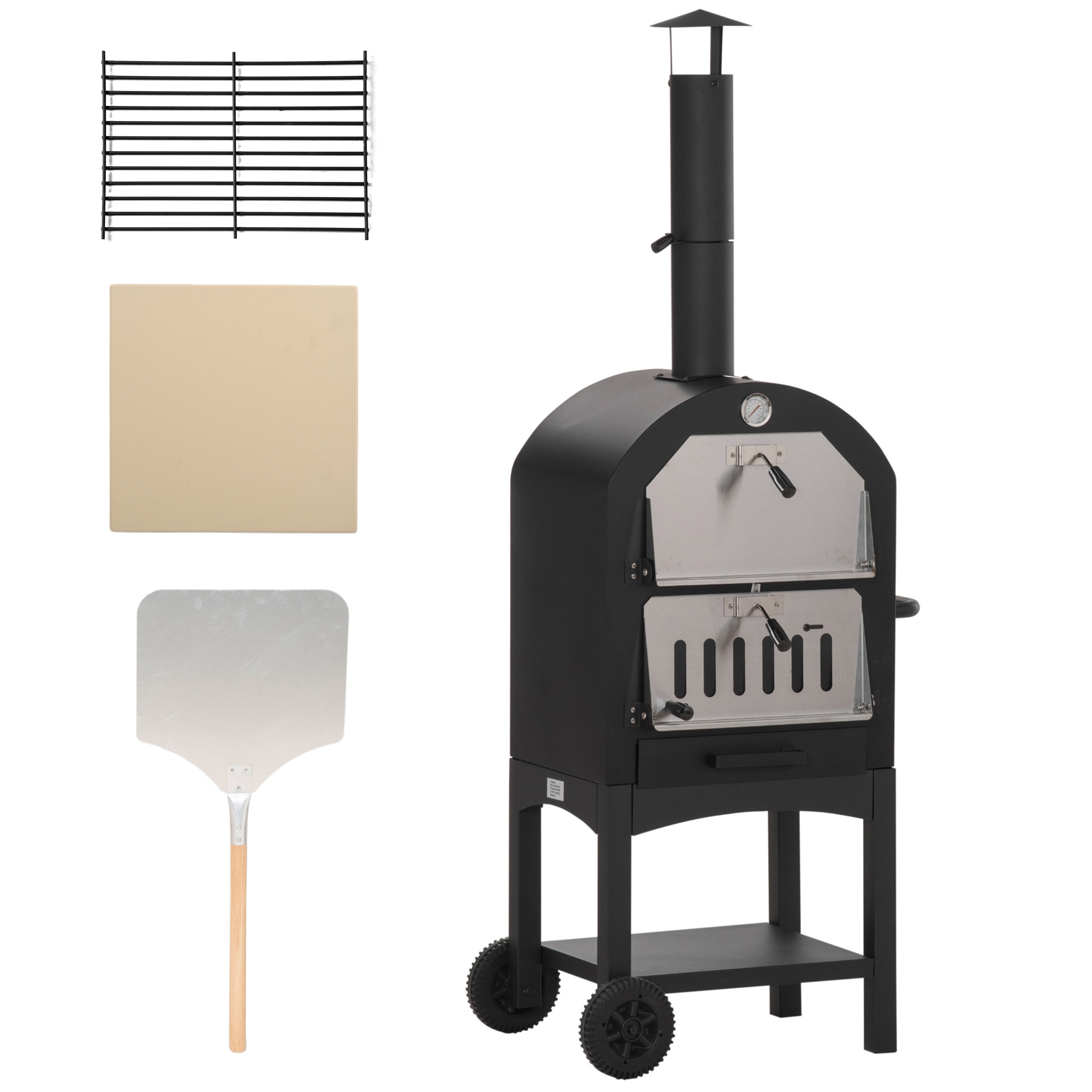 pizzaoven BBQ 3 niveaus zwart + zilver 63 x 54 x 161 cm