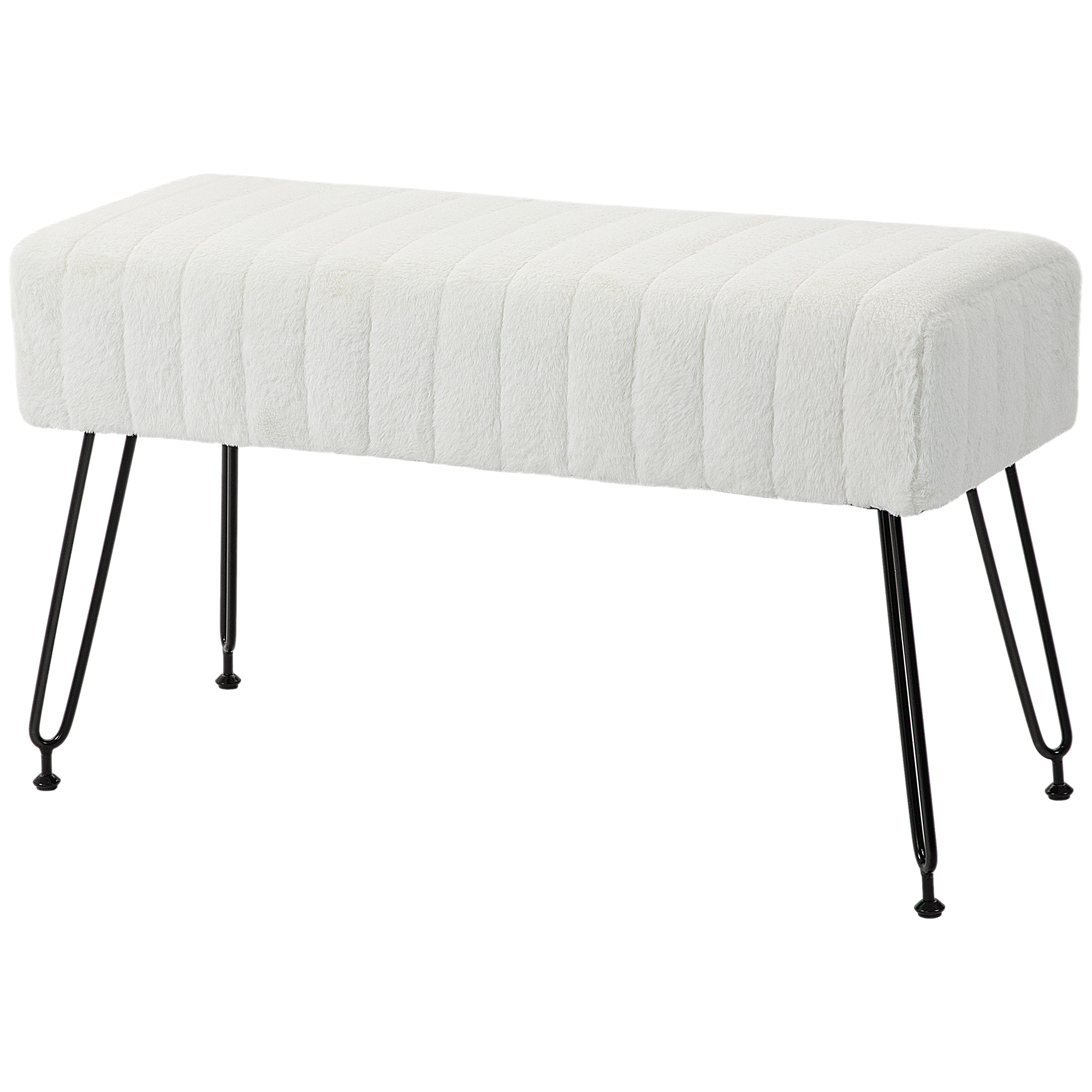 Zitbank, Gestikte Zitting, Kunstbontbekleding, Metalen Poten, tot 120 kg, 82x30x47 cm, Cr��mewit/Zwart