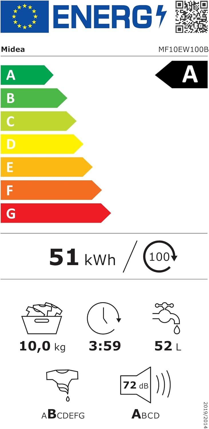 Midea MF10EW80B Waschmaschine / 8kg / 1400 U/Min/EEK A/Inverter Quattro Moto/Dampffunktion/Grosse Trommel/Slim Design/Nachlegefunktion/Kindersicherung/AquaStop, Weiß