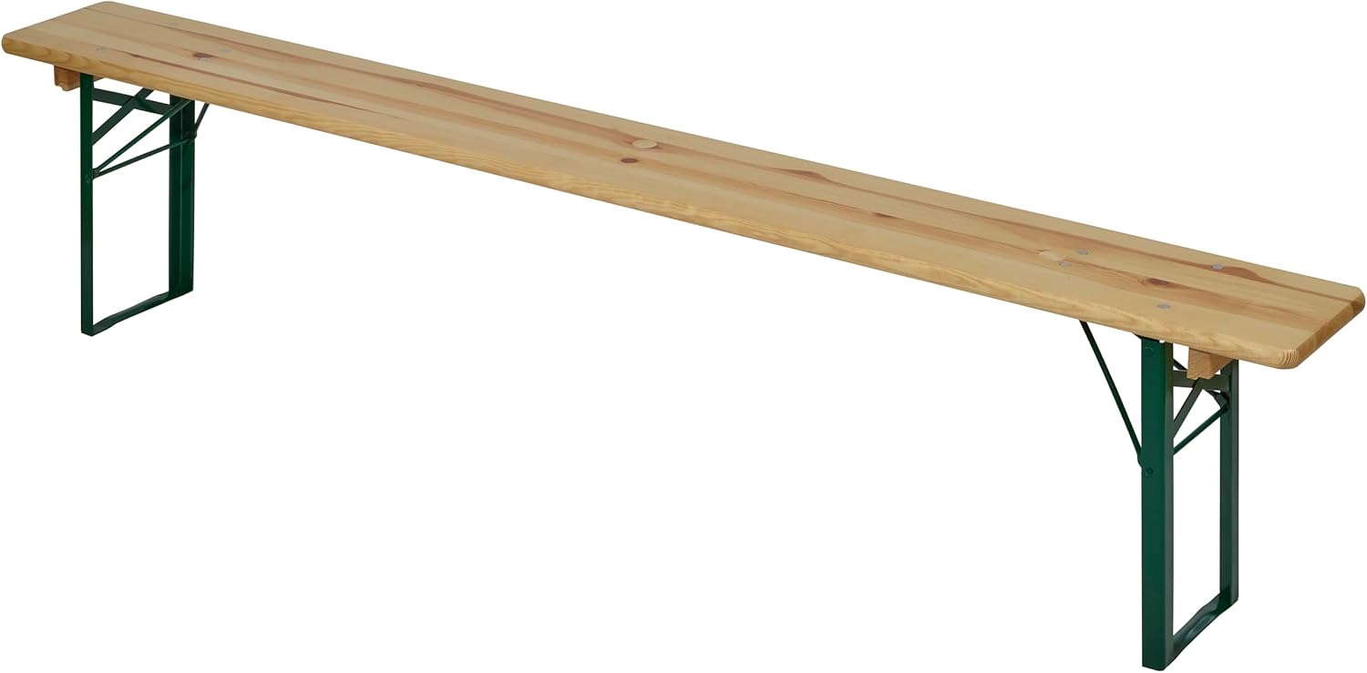 METRO Professional Bierzeltgarnitur, 3-TLG. Gartenmöbel Set, 1 Bier-Tisch 220 x 70 cm, 2 Bierbänke 220 x 25 cm, Klappbar, Naturbraun/Grün