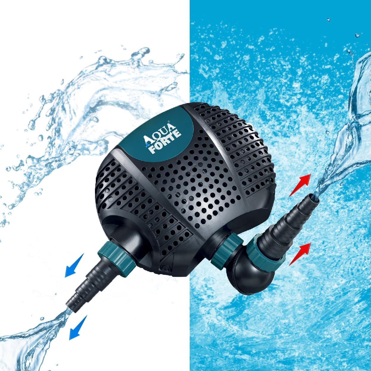 AquaForte O-20000 Plus, 200 Watt, max. Durchfluss 19 m3/Stunde, max. Förderhöhe 7 Meter, Kabellänge 10 Meter, für Wasserläufe, Wasserfälle, Springbrunnen, Filter usw, Schwarz