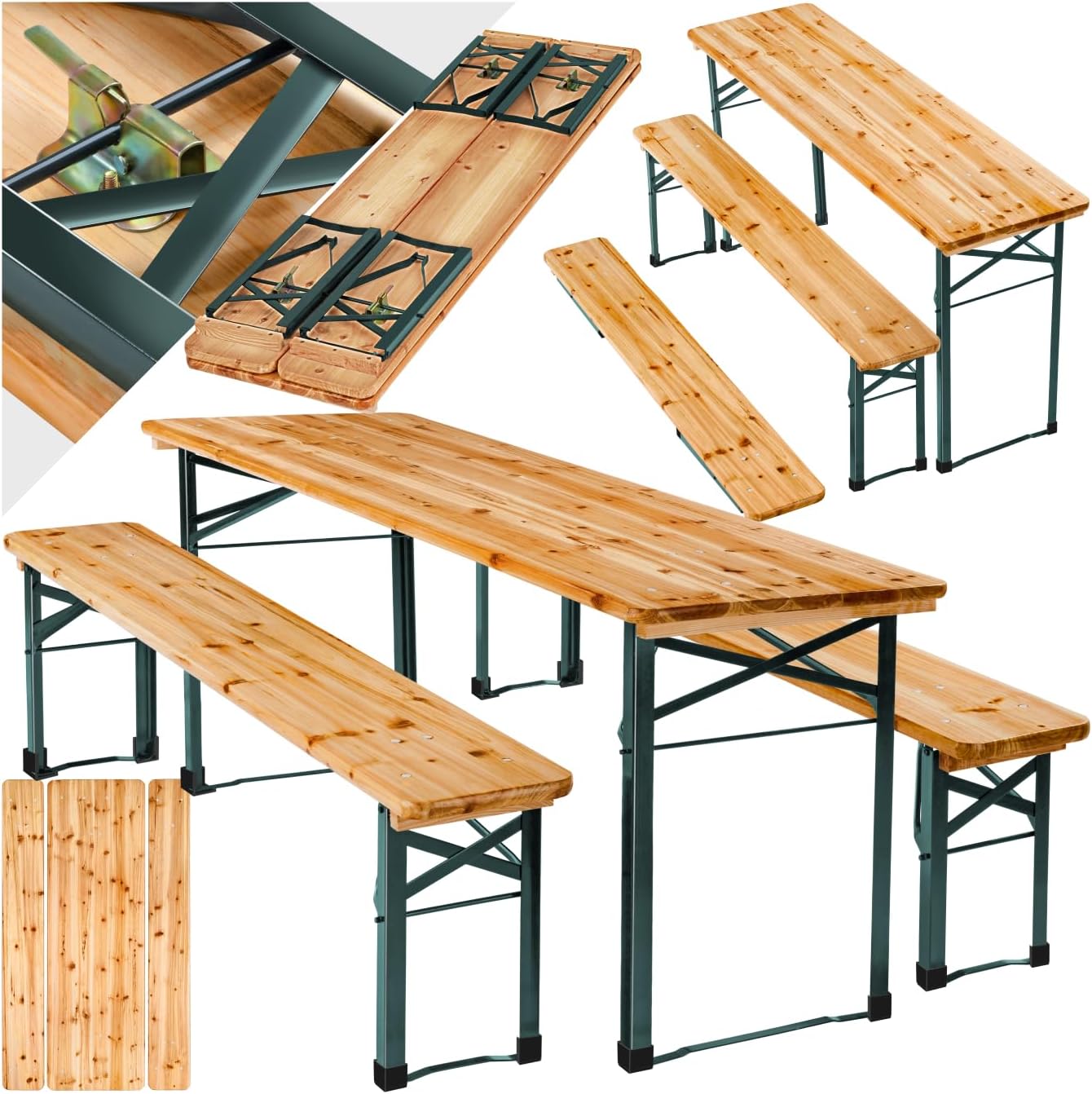 tectake® Bierzeltgarnitur klappbar, Biertisch Klapptisch mit 2X Bierbank, Gartenmöbel Set, Camping Zubehör, Klapptisch Esstisch, Camping Tisch faltbar, Balkontisch, Campingtisch klappbar