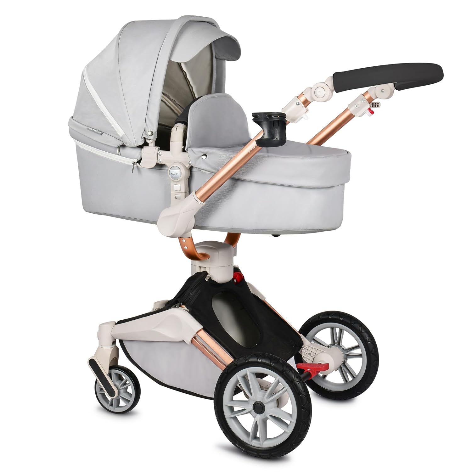 Hot Mom Kinderwagen set mit 360° Drehfunktion, Kombikinderwagen 3-in-1. Ausgestattet mit PU-Reifen und Kunstledersitz und viele weitere Zubehören, Dunkelgrau